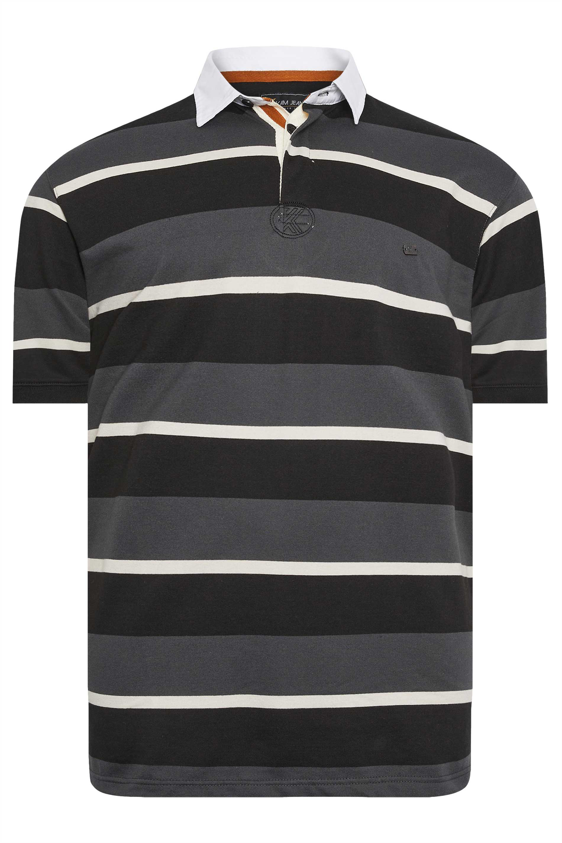KAM Big & Tall Charcoal Grey Striped Rugby Polo Shirt | BadRhino 3