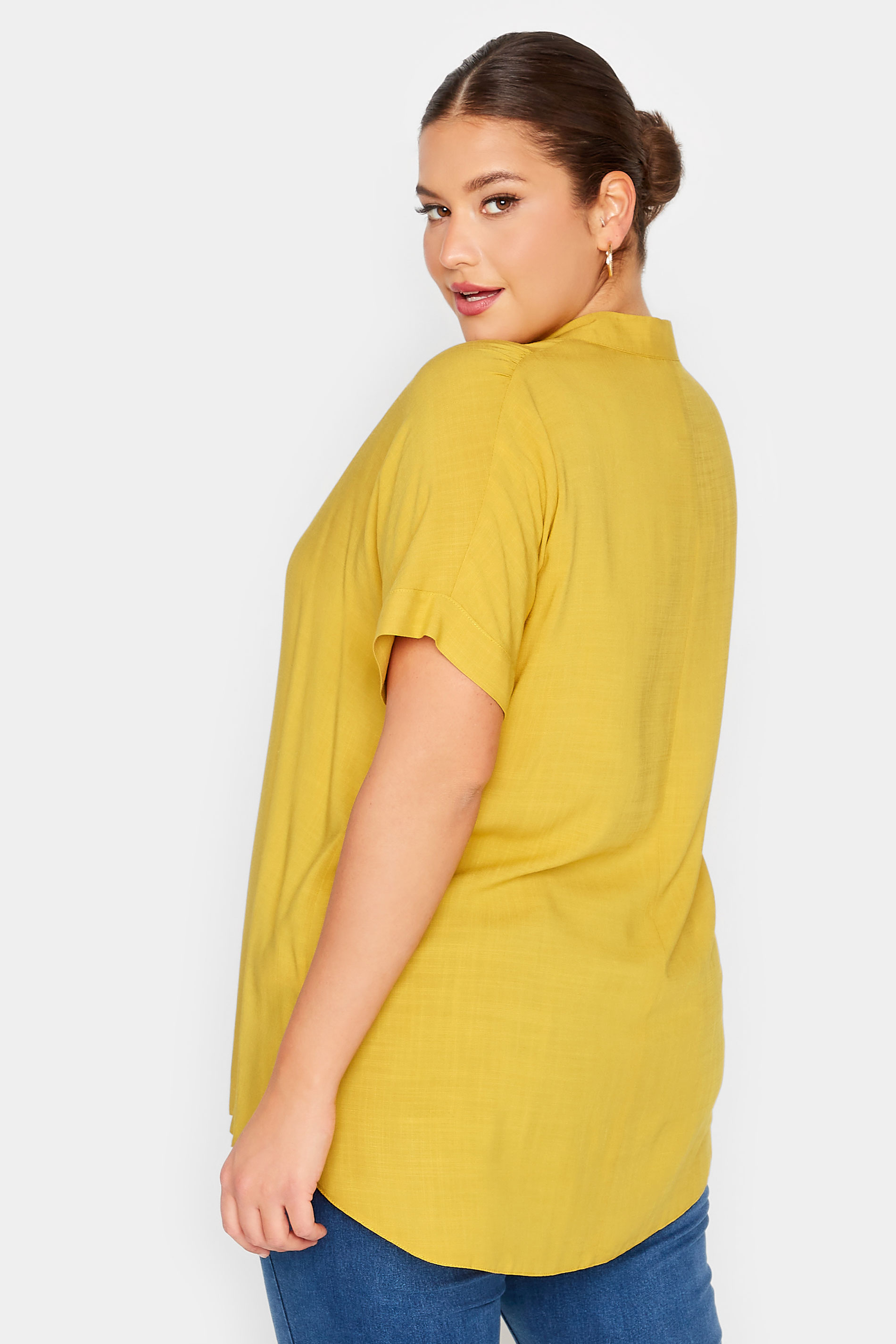 YOURS Plus Size Yellow Half Placket Blouse | Yours Clothing 3
