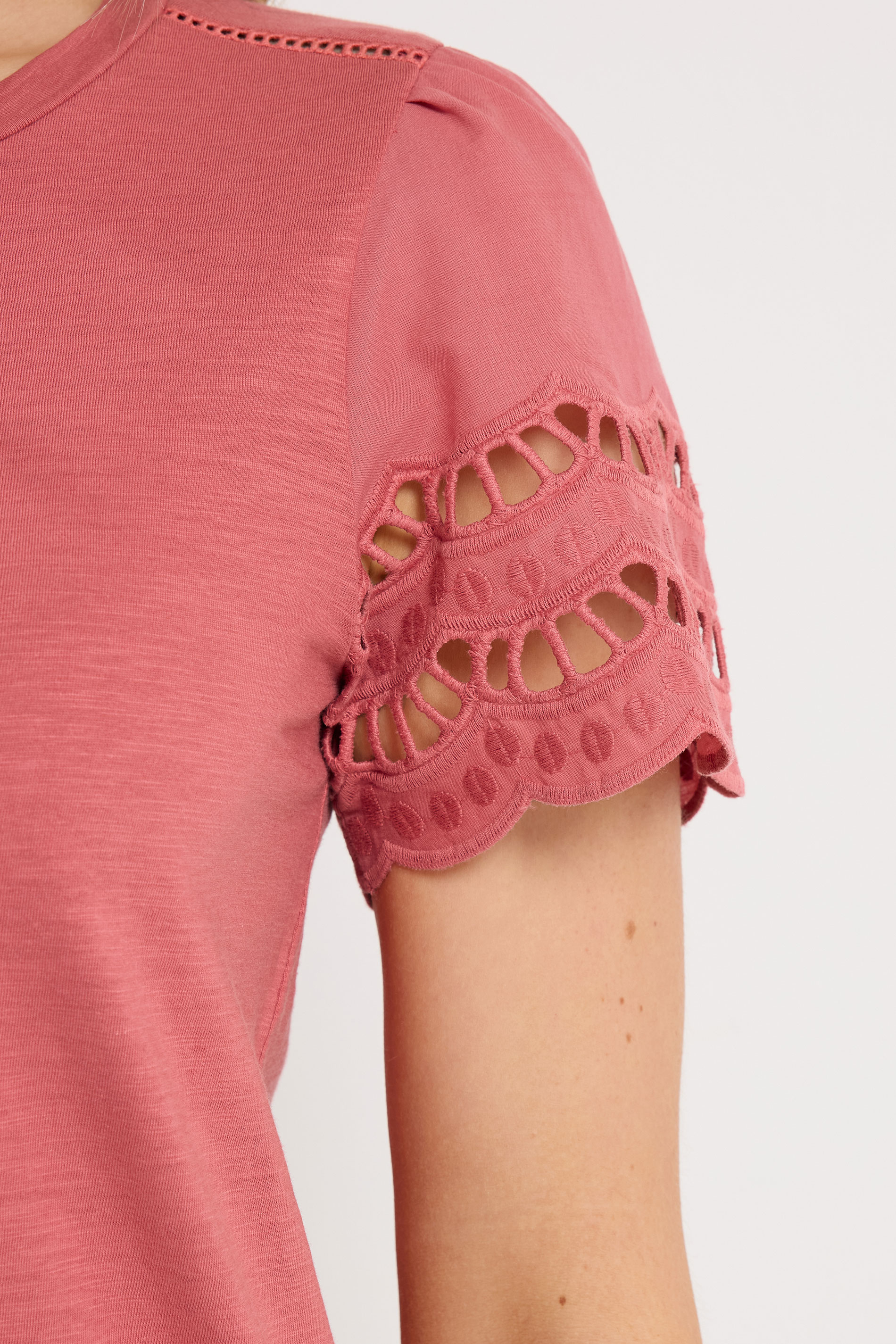 LTS Tall Women's Coral Pink Embroidered Cotton T-Shirt | Long Tall Sally 5