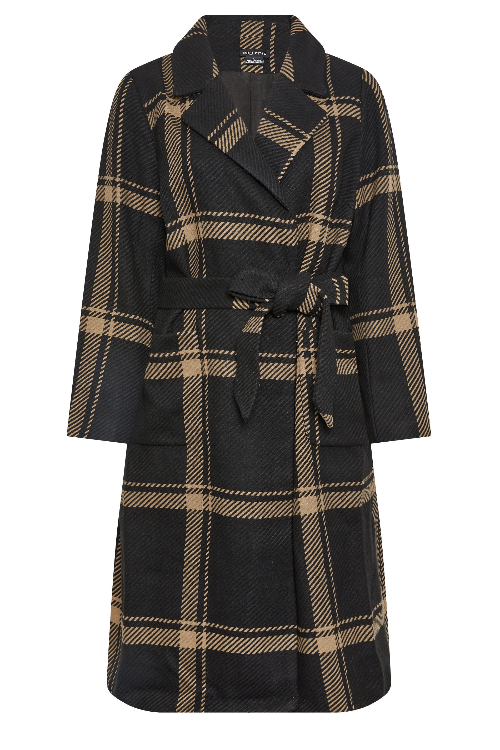 Plus Size Black & Brown Checked Coat 1
