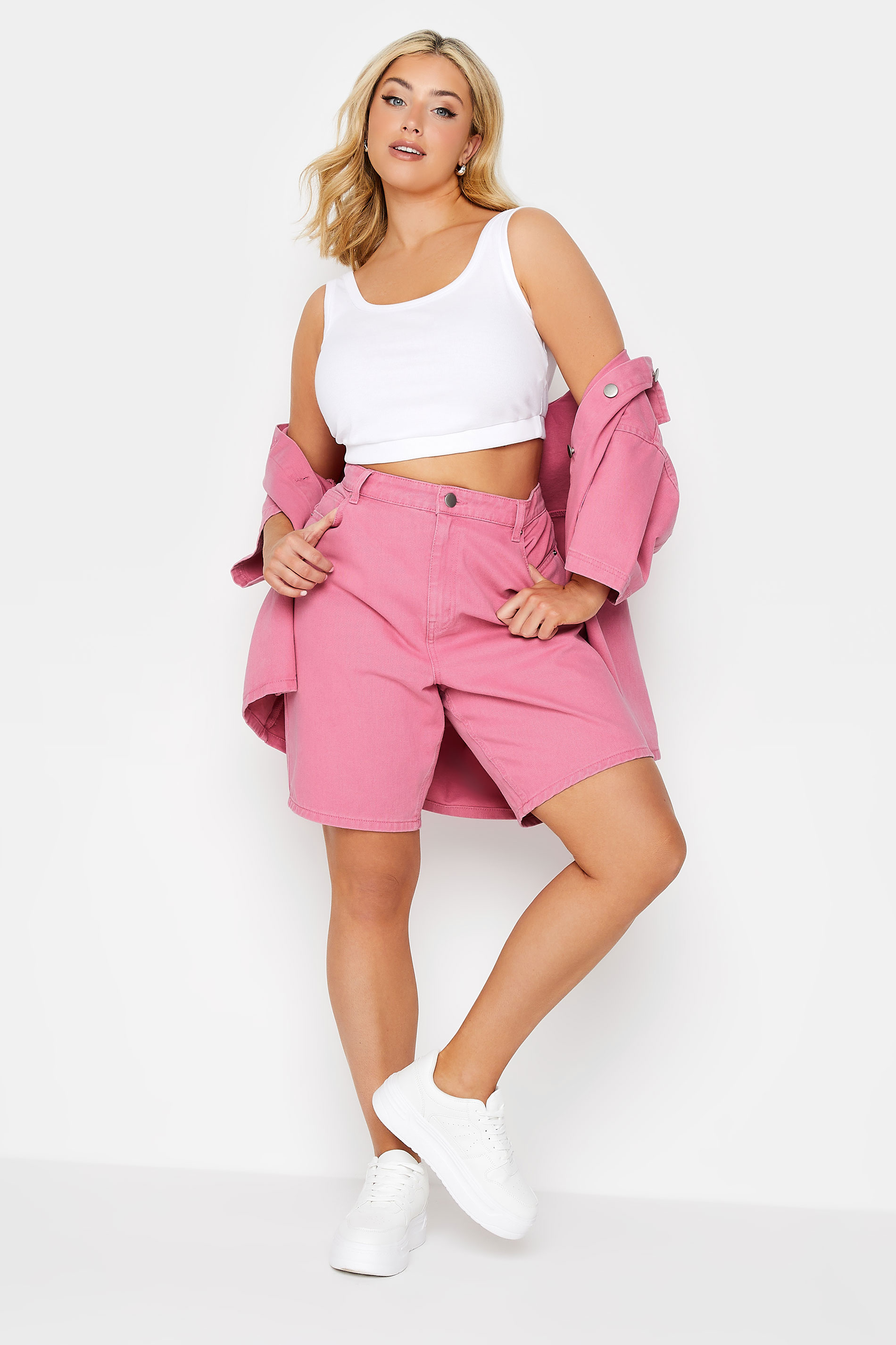 YOURS Plus Size Pink Denim Dad Shorts | Yours Clothing  2
