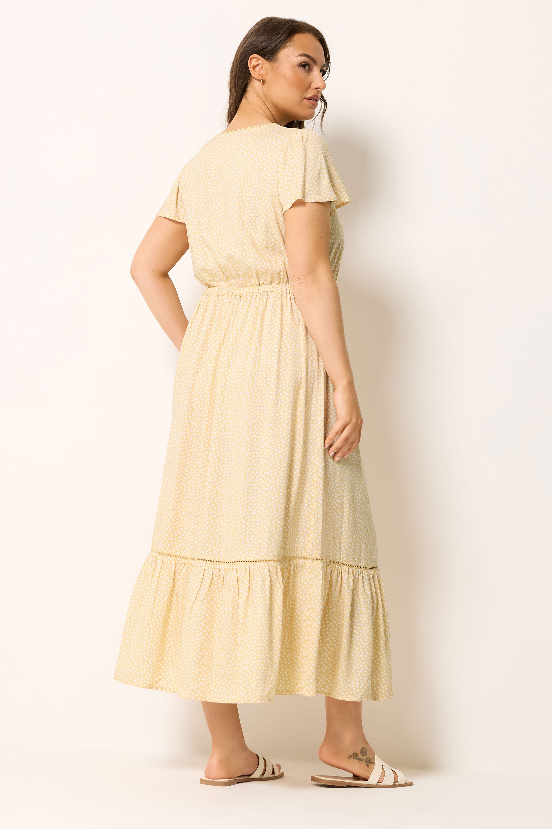 YOURS Curve Yellow Ditsy Floral Print Maxi Dress | Yours Clothing 2