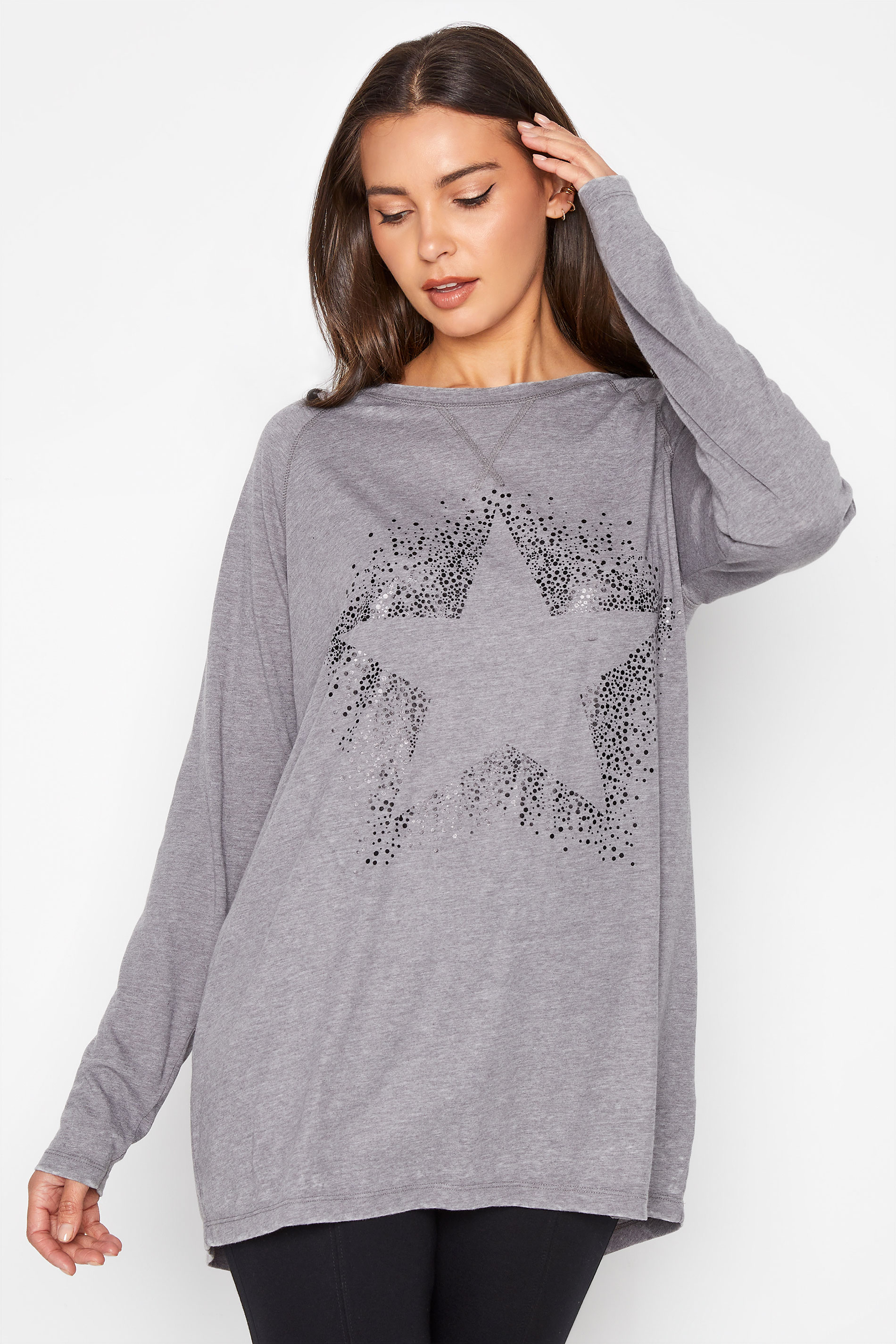 Tall Women's LTS Grey Acid Wash Star Print T-Shirt | Long Tall Sally 1