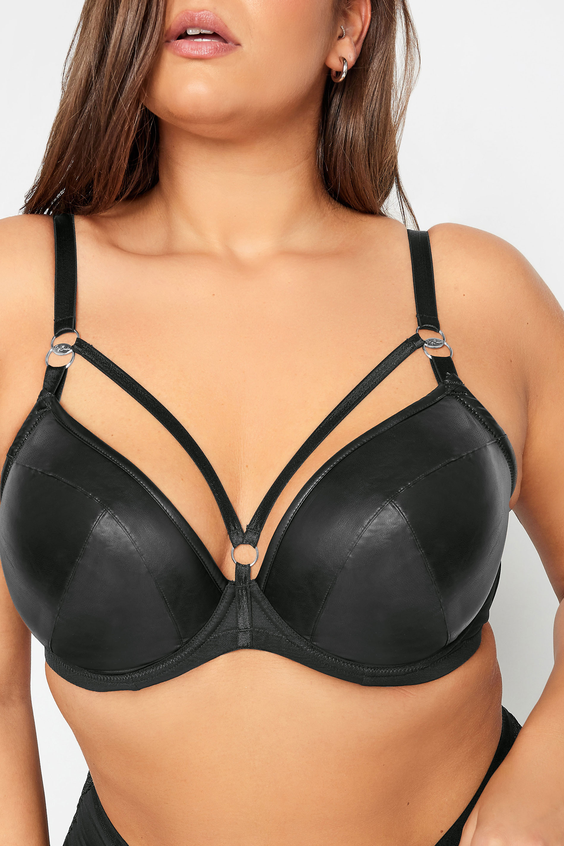 Black PU Leather Bras for Women Sexy Push Up Bra Plus Size Gothic Lingerie  Underwear Sports Bra with Non