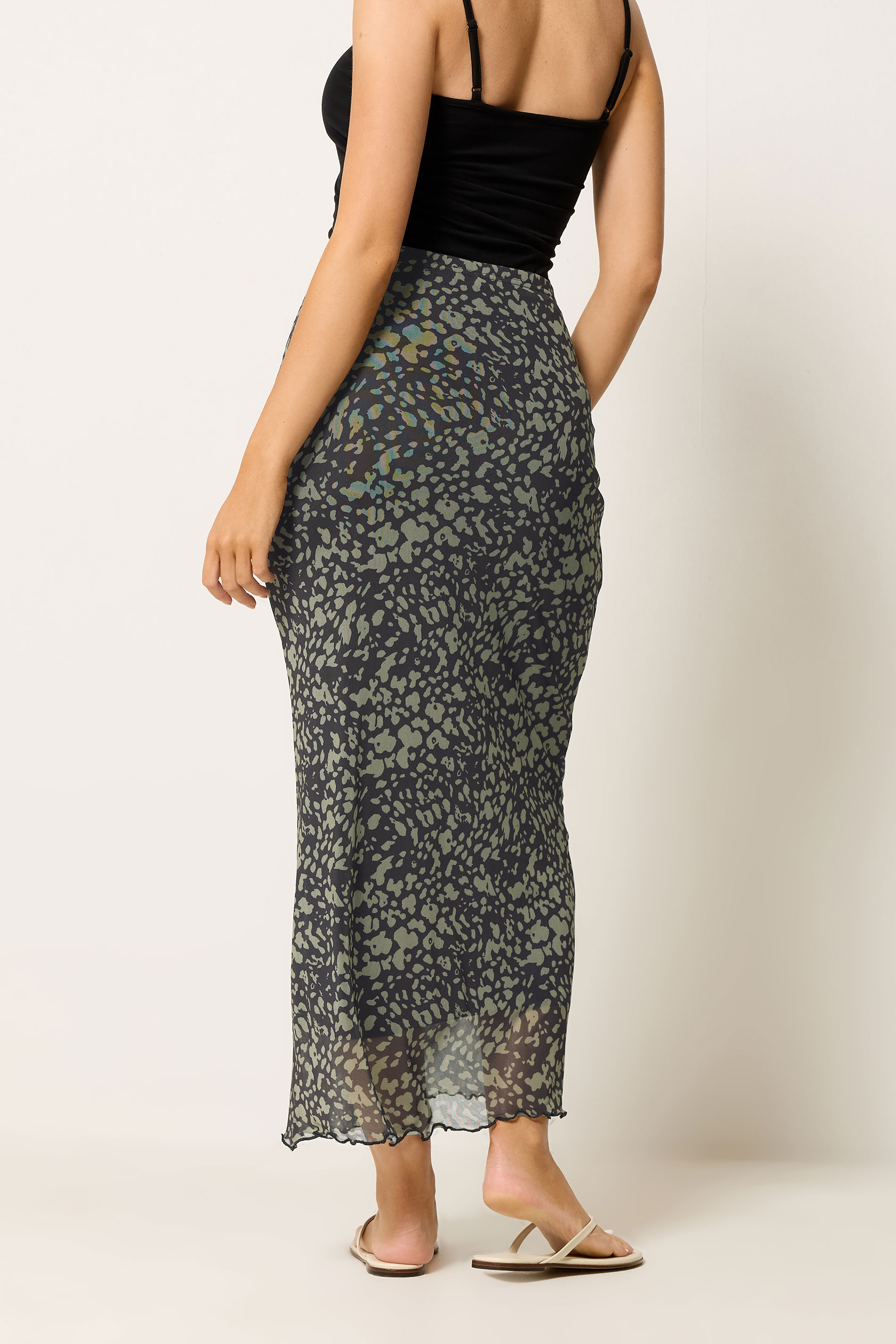 M&Co Khaki Green Abstract Print Mesh Maxi Skirt | M&Co 2