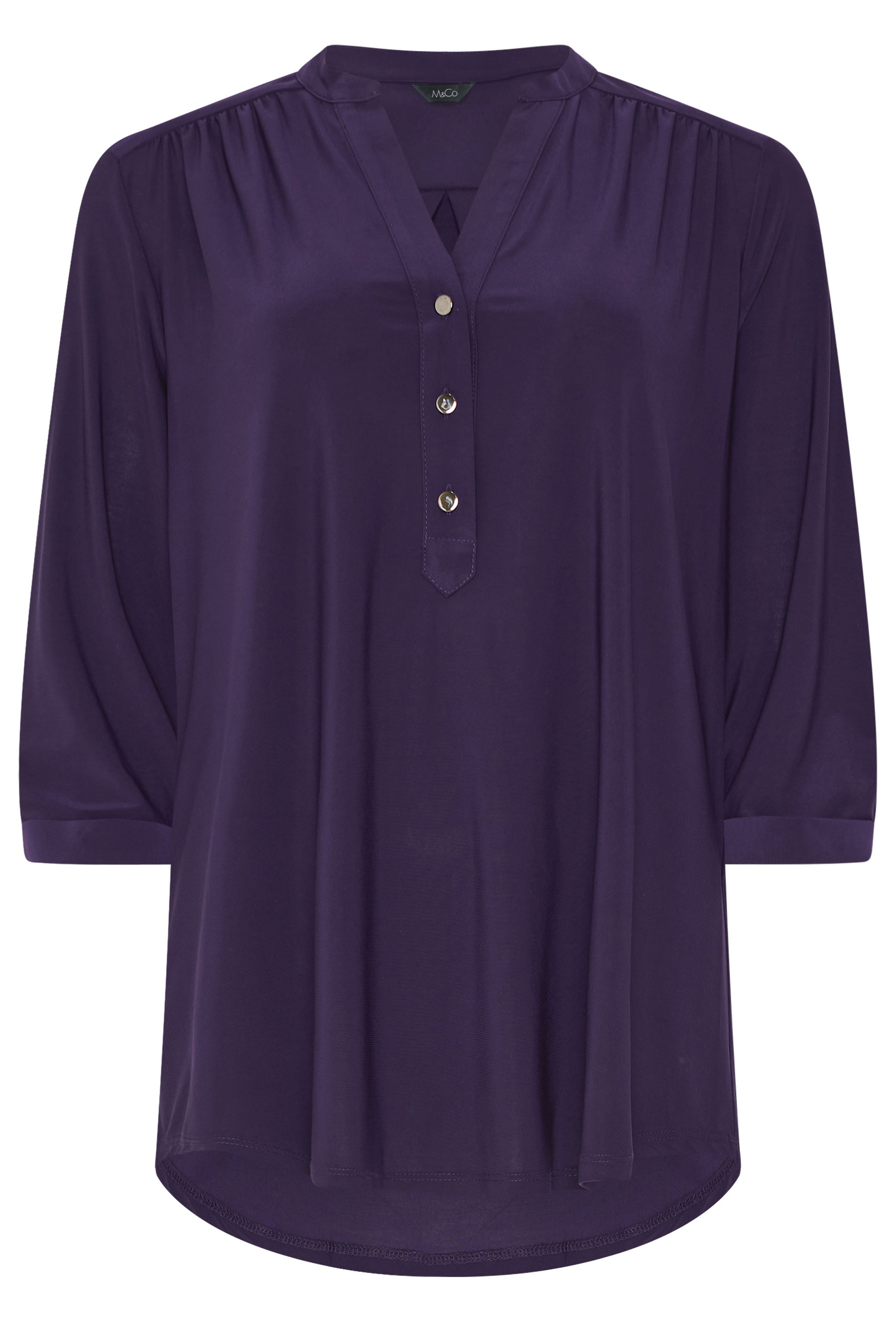 M&Co Purple Half Placket Collarless Shirt | M&Co 5