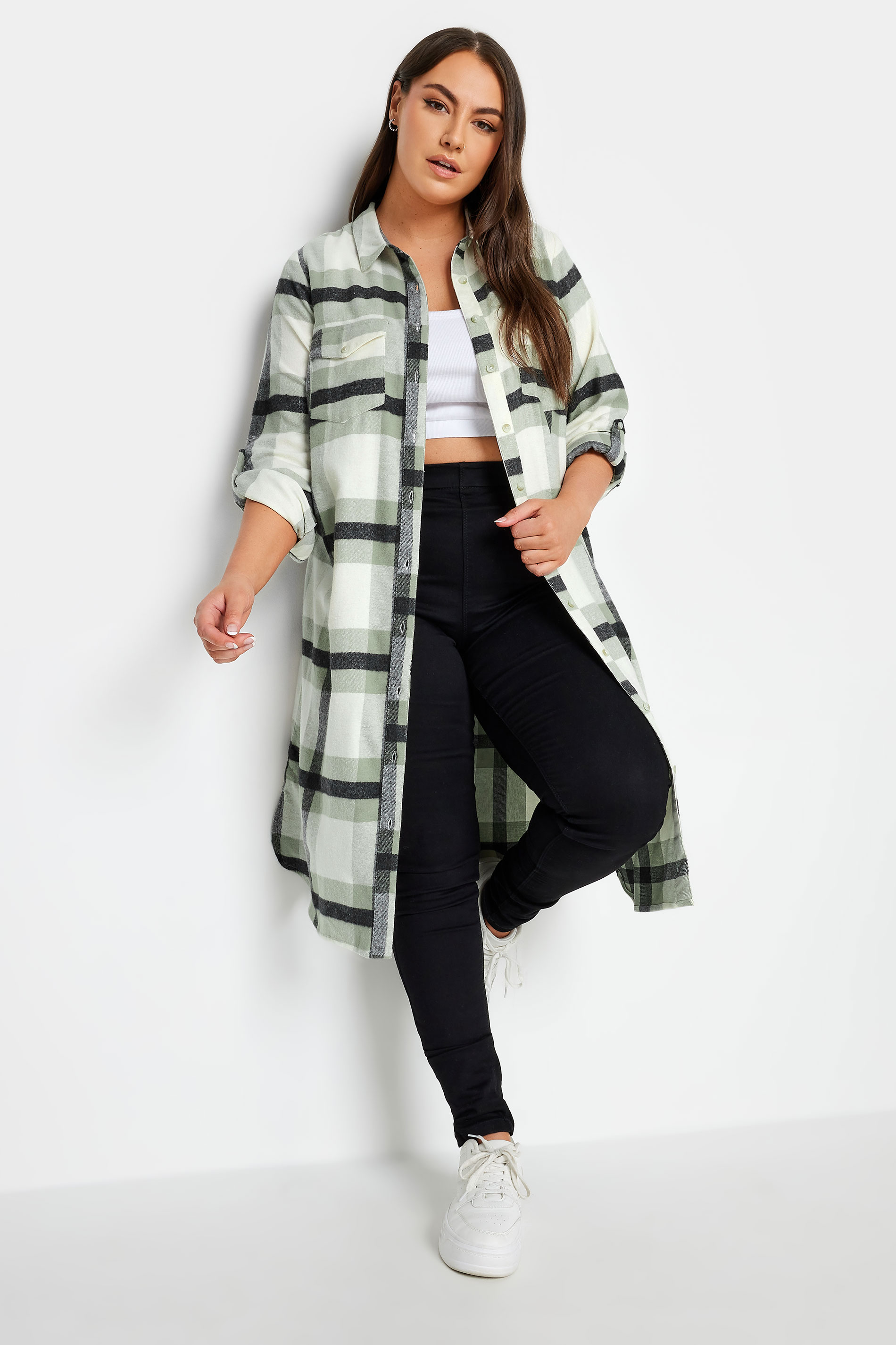YOURS Plus Size Green Maxi Check Longline Shirt | Yours Clothing  1