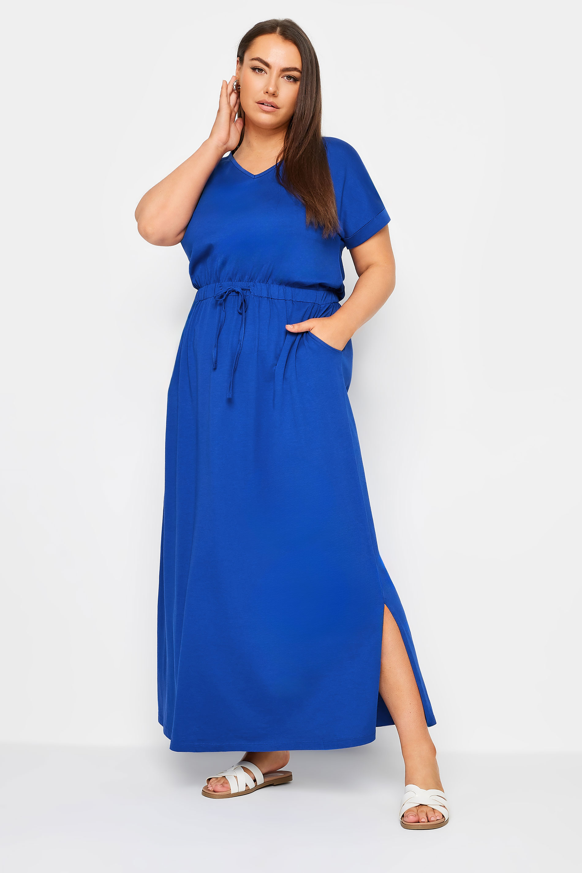 YOURS Plus Size Cobalt Blue Tie Detail Maxi Dress | Yours Clothing 2