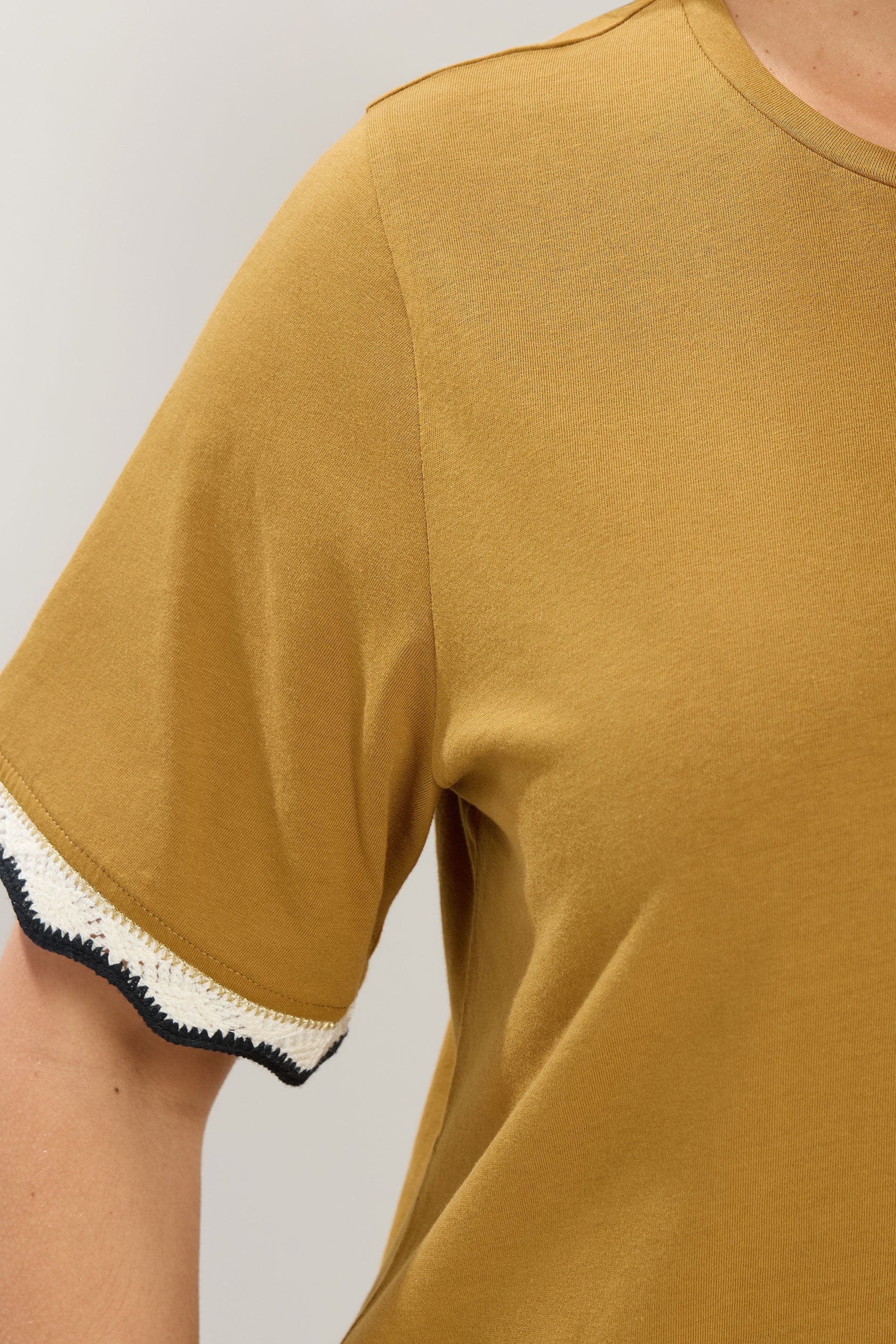 YOURS Plus Size Yellow Metallic Crochet Trim T-Shirt | Yours Clothing  5