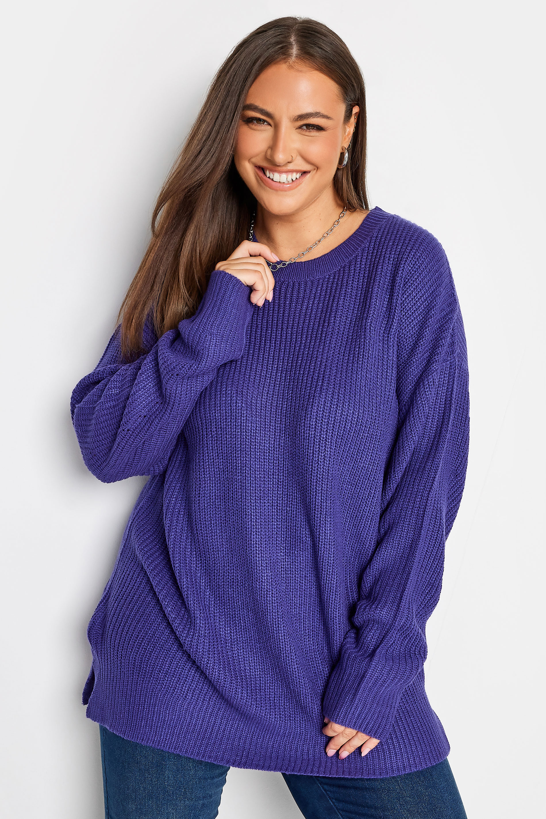 YOURS Plus Size Purple Ribbed Knit Jumper | Yours Clothing 1