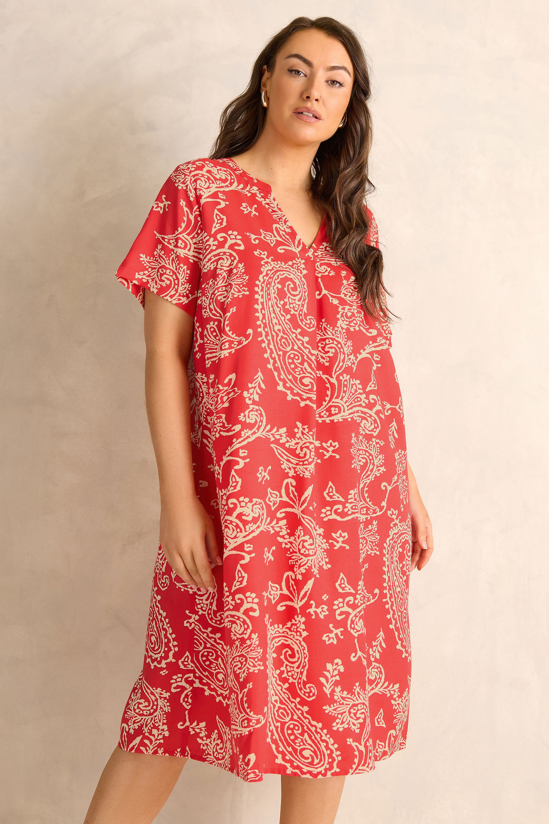 EVANS Plus Size Red Paisley Modal Shift Dress | Evans 3