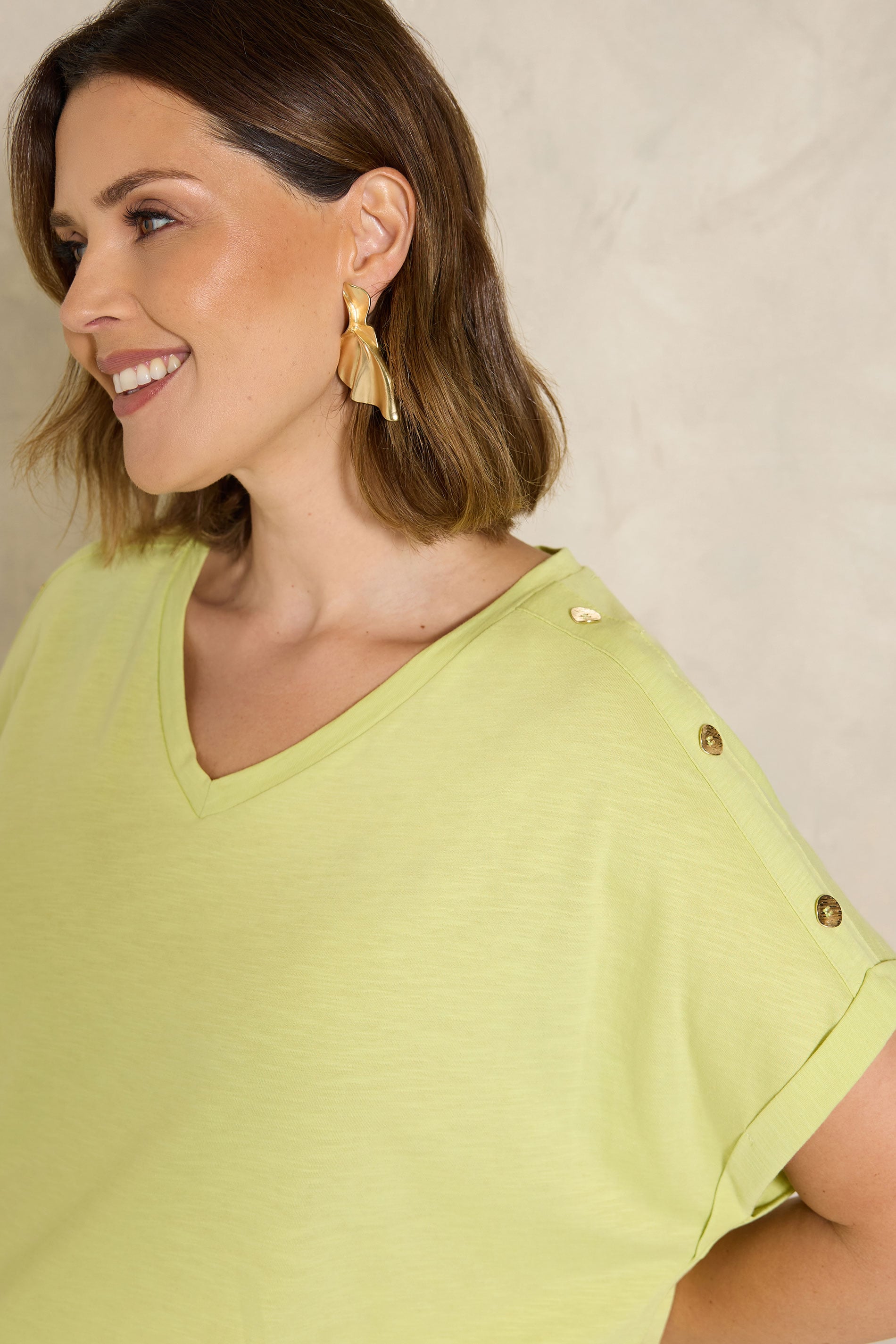 EVANS Plus Size Lime Green Button Shoulder T-Shirt | Evans 4