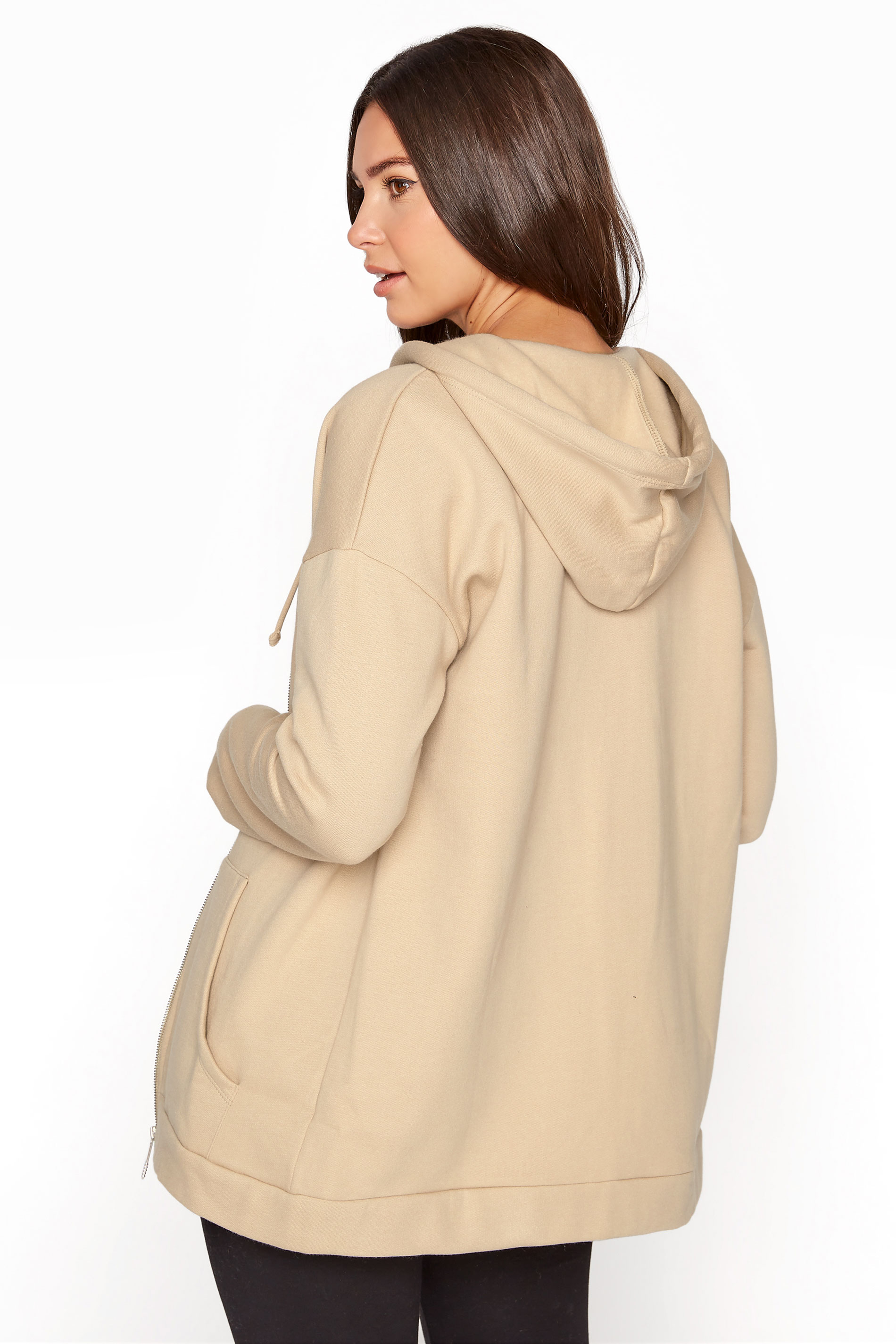 LTS Beige Brown Zip Through Hoodie | Long Tall Sally