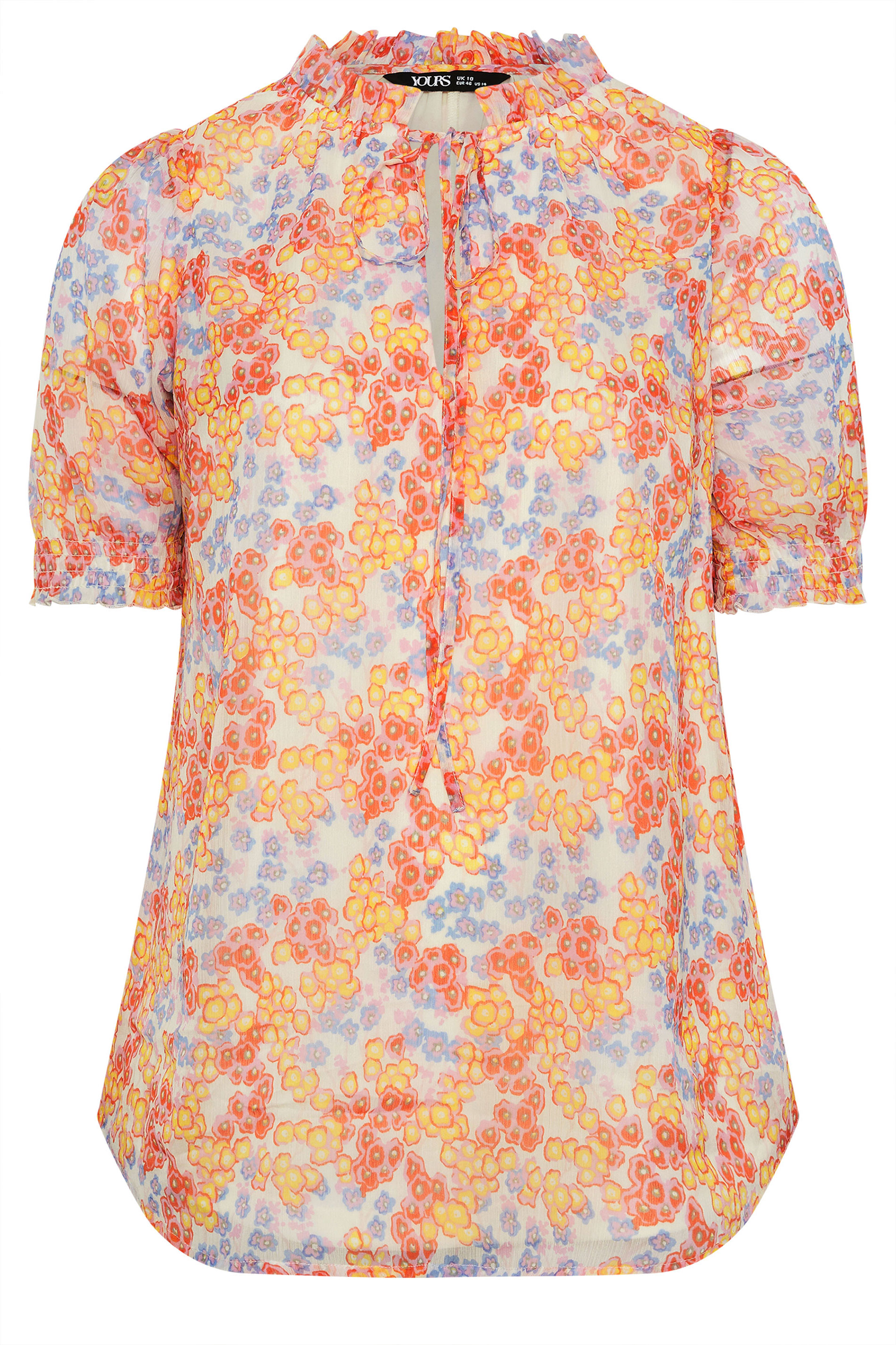 YOURS Plus Size White Floral Frill Neck Blouse | Yours Clothing 6