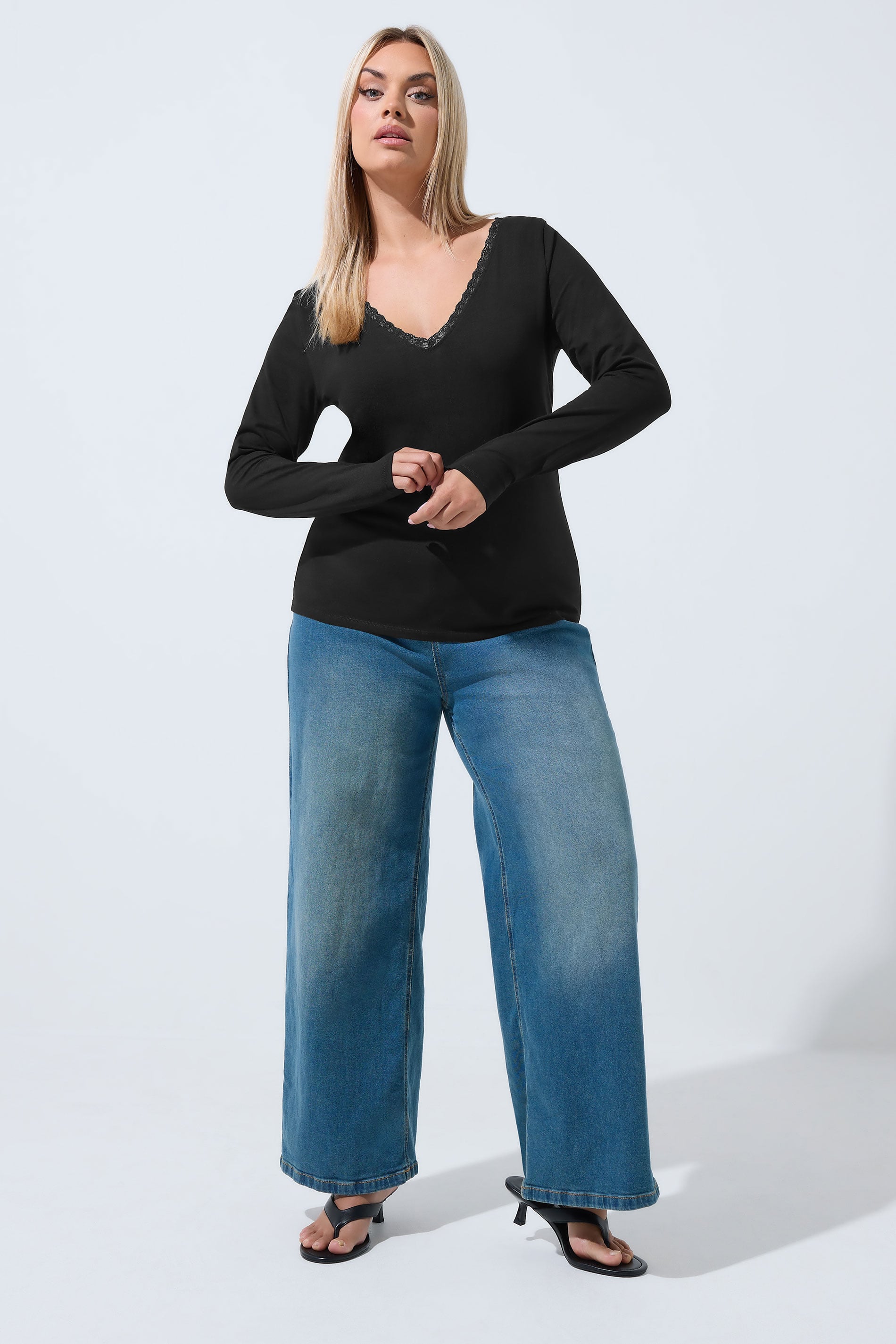 LIMITED COLLECTION Black Lace Trim Long Sleeve Top 2