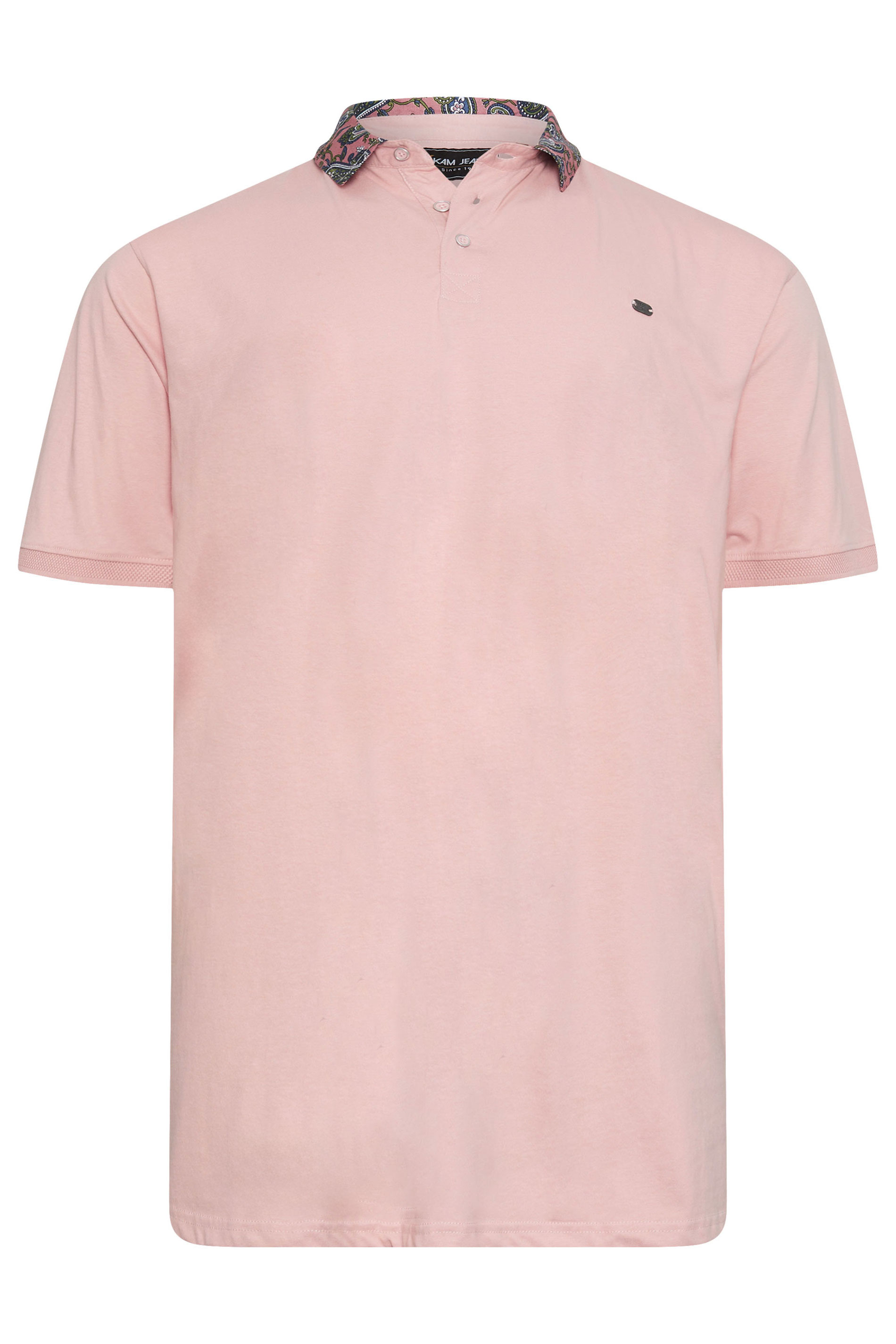 KAM Big & Tall Pink Jersey Floral Collar Polo Shirt | BadRhino 2
