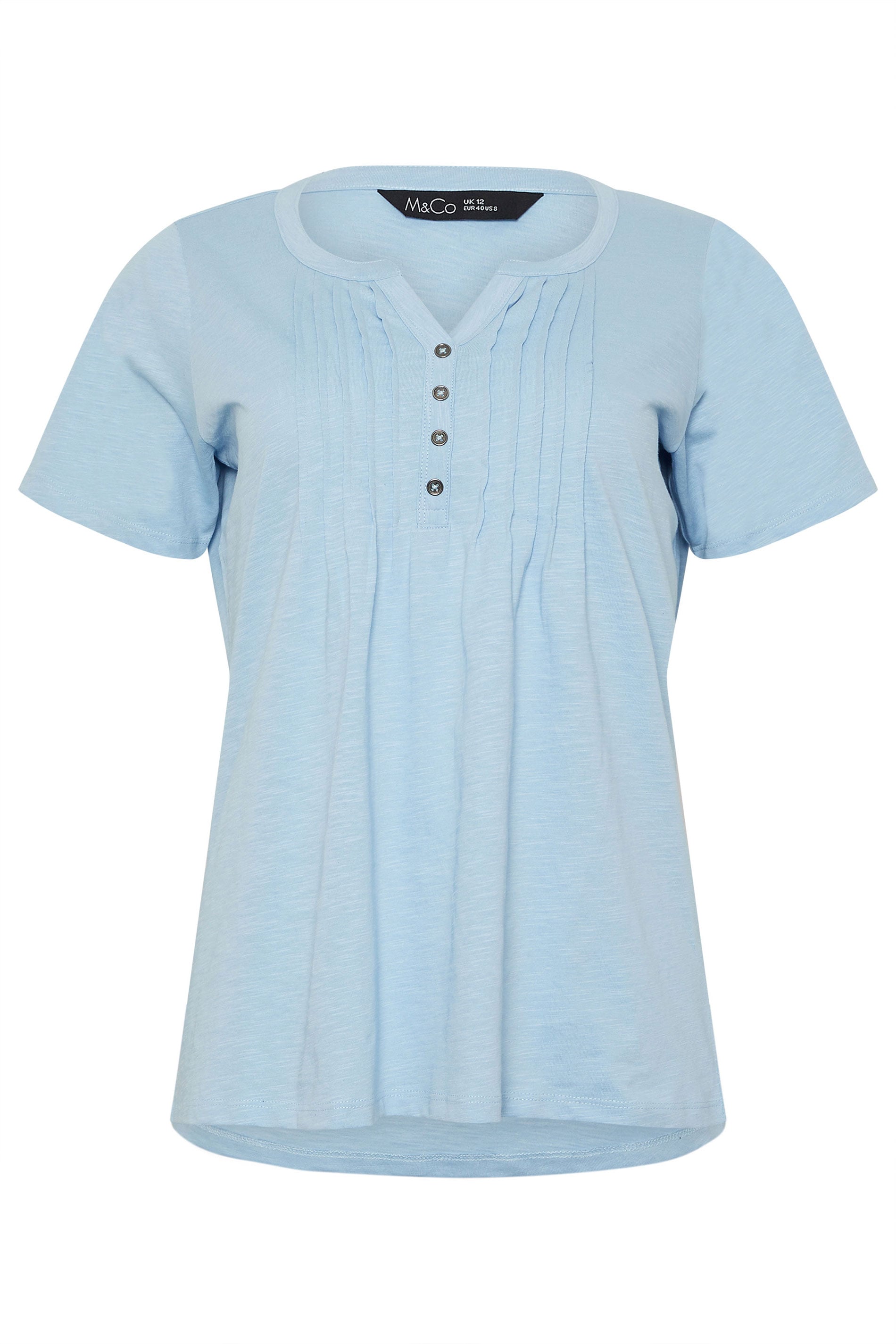 M&Co Blue Cotton Short Sleeve Henley Top | M&Co 5