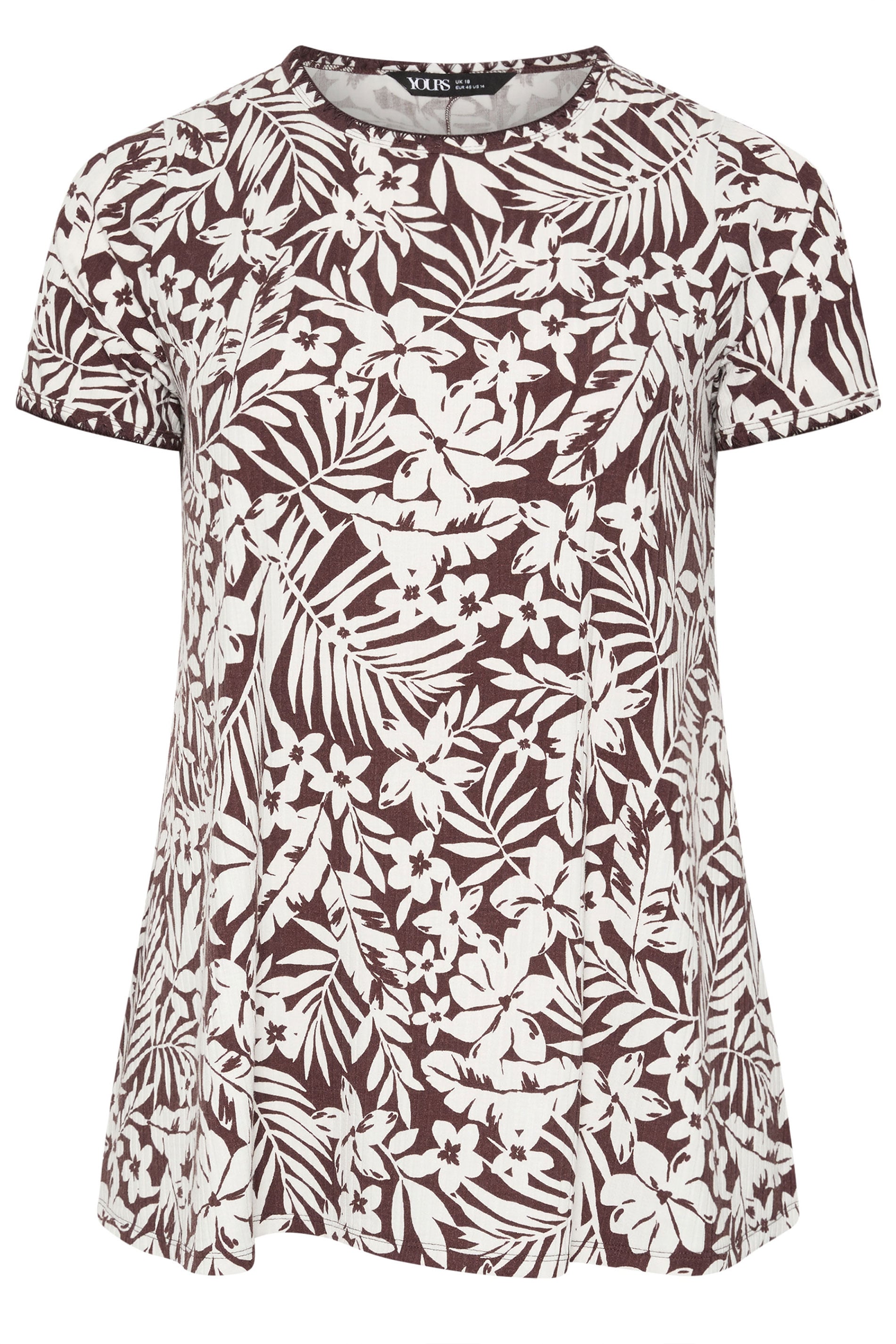 YOURS Plus Size Brown Leaf Contrast Stitch Swing T-Shirt | Yours Clothing 5
