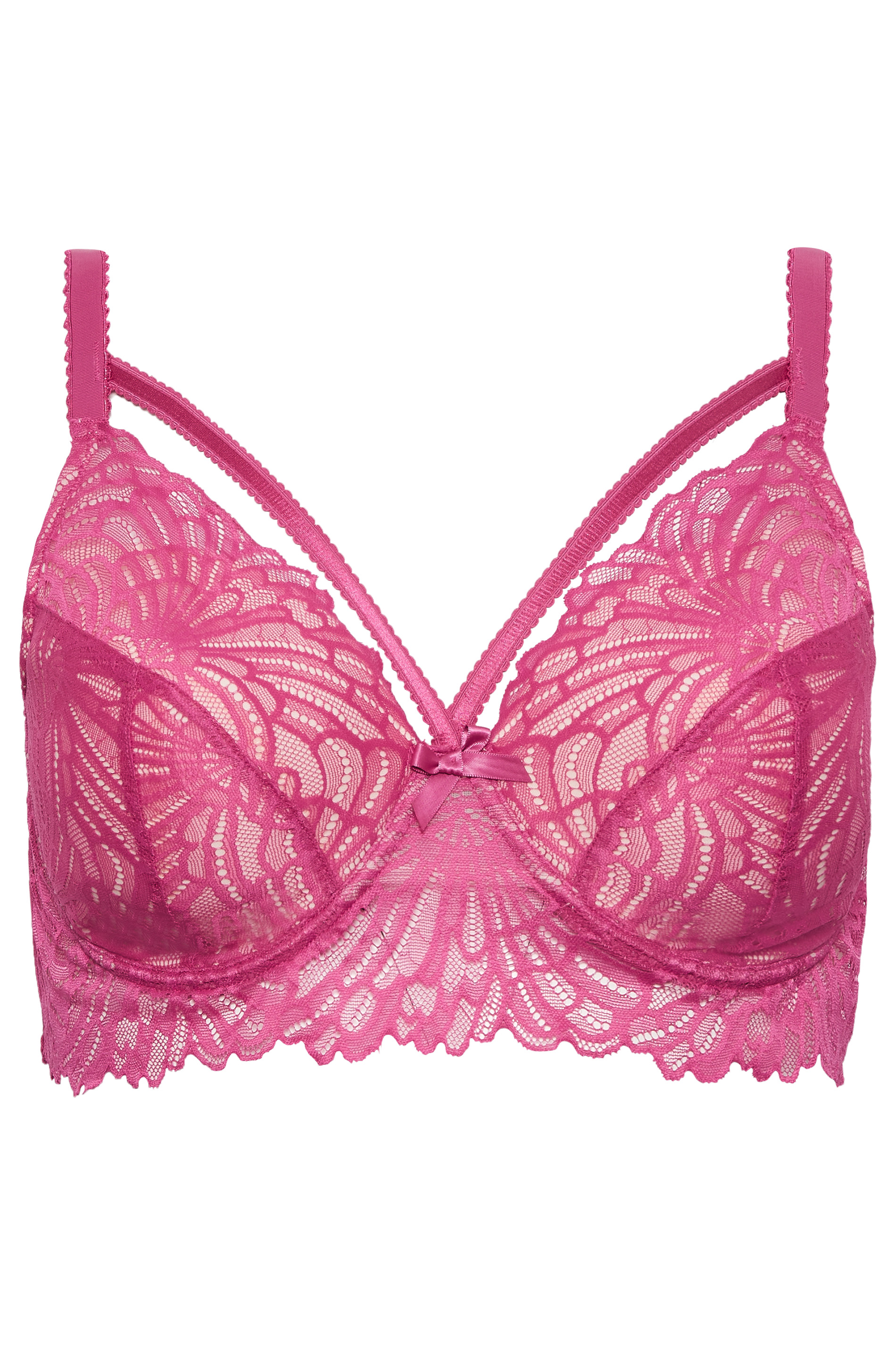 Plus Size Pink Lace Strap Detail Padded Underwired Longline Bra | Yours ...