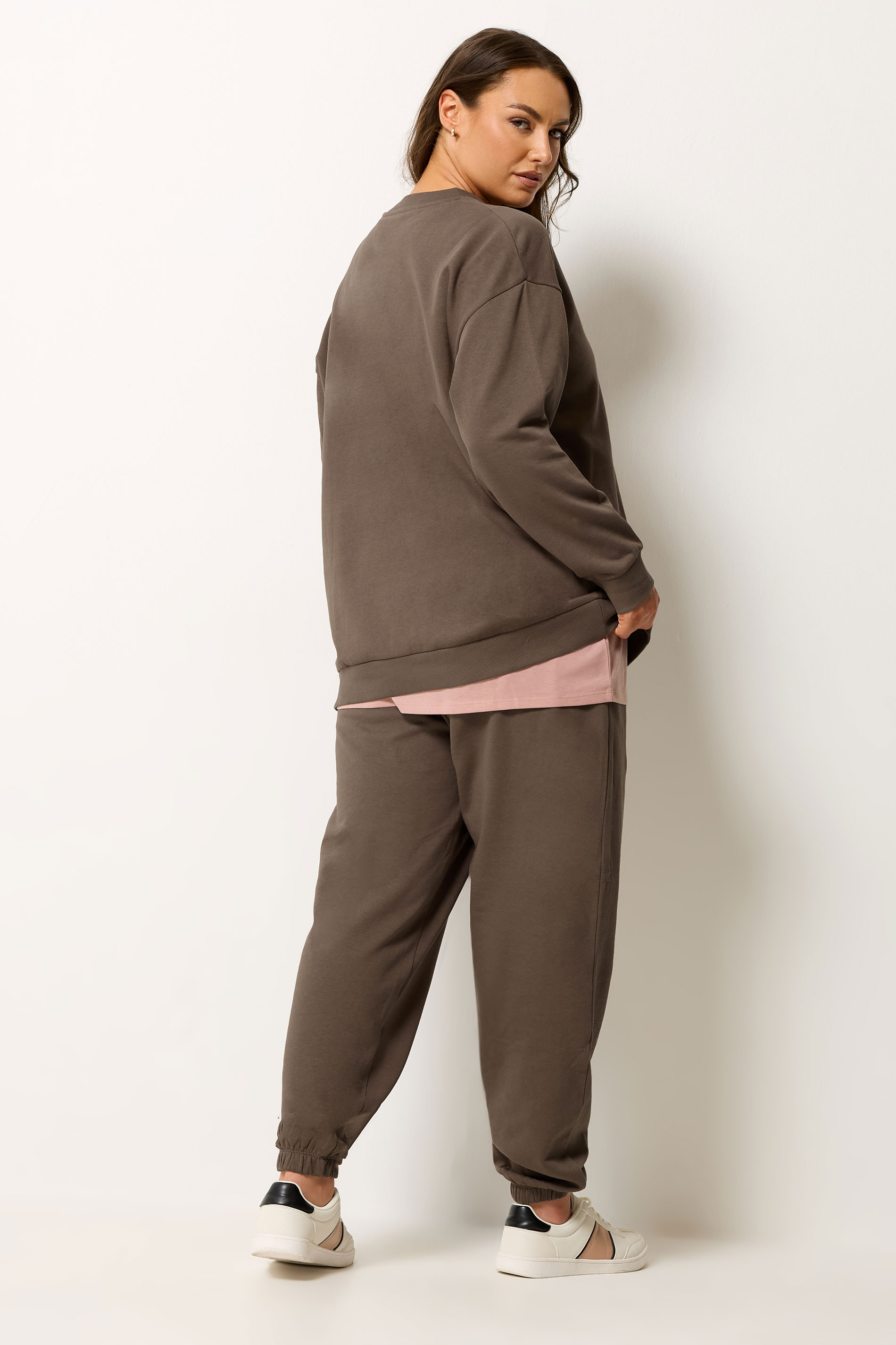 YOURS Plus Size Brown Sweatshirt Jogger & T-Shirt Set | Yours Clothing 4