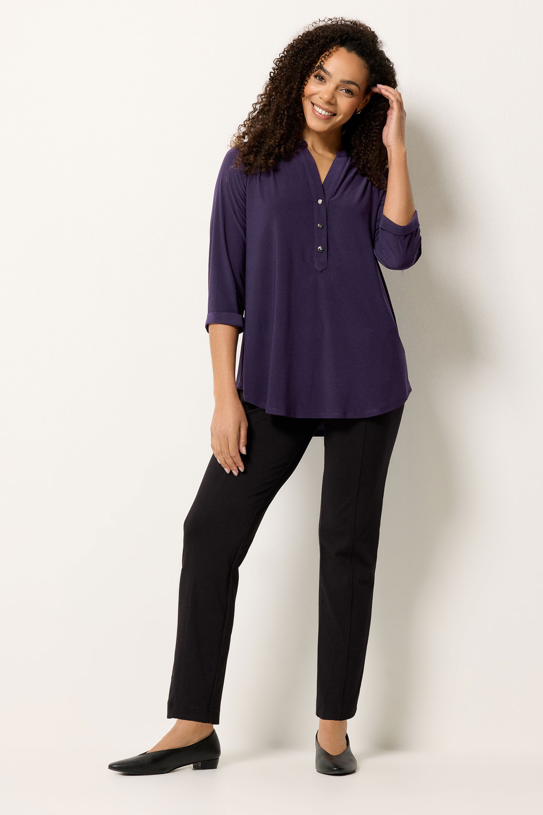 M&Co Purple Half Placket Collarless Shirt | M&Co 1
