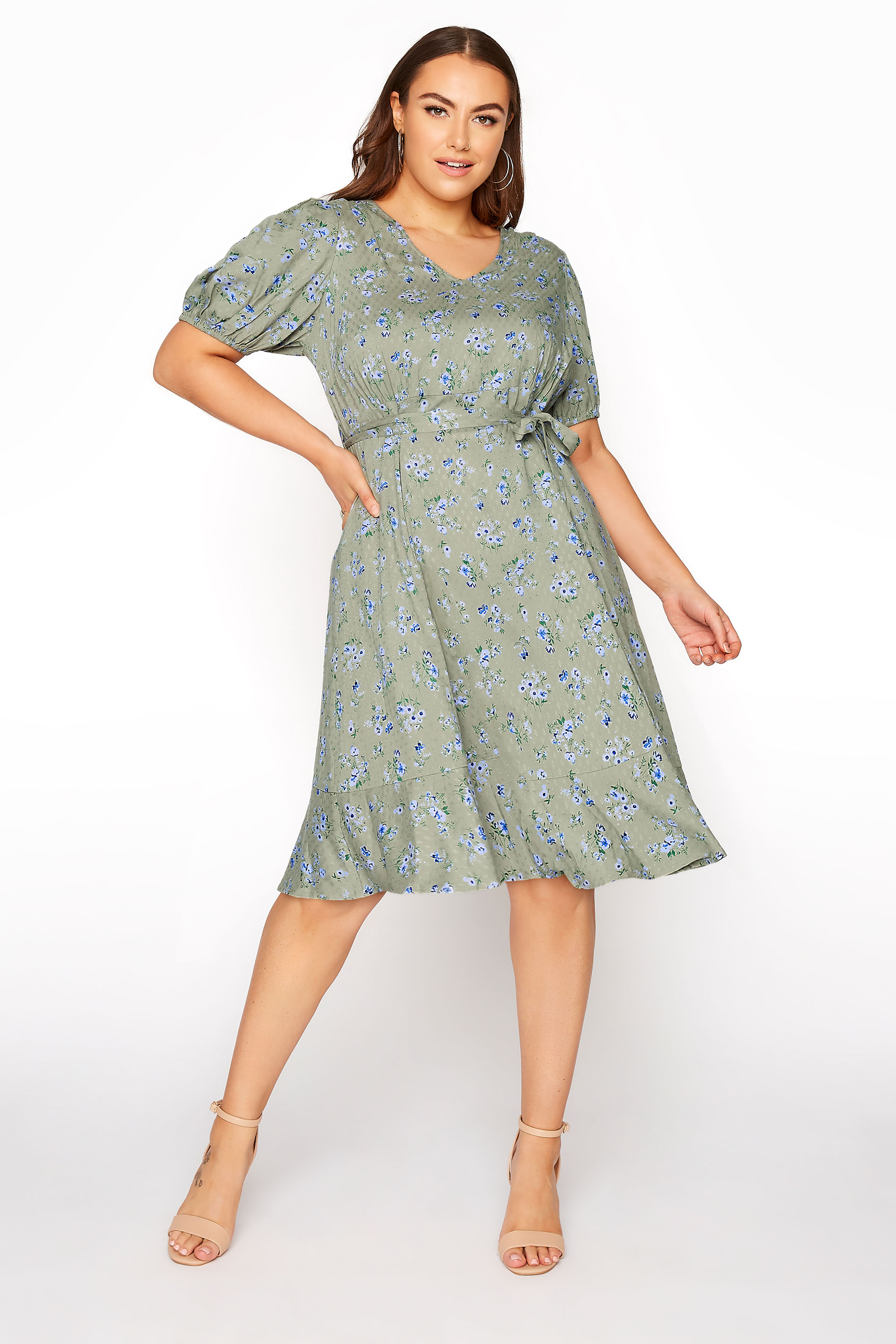 Plus Size Yours London Sage Green Ruffle Hem Tea Dress Yours Clothing 5335