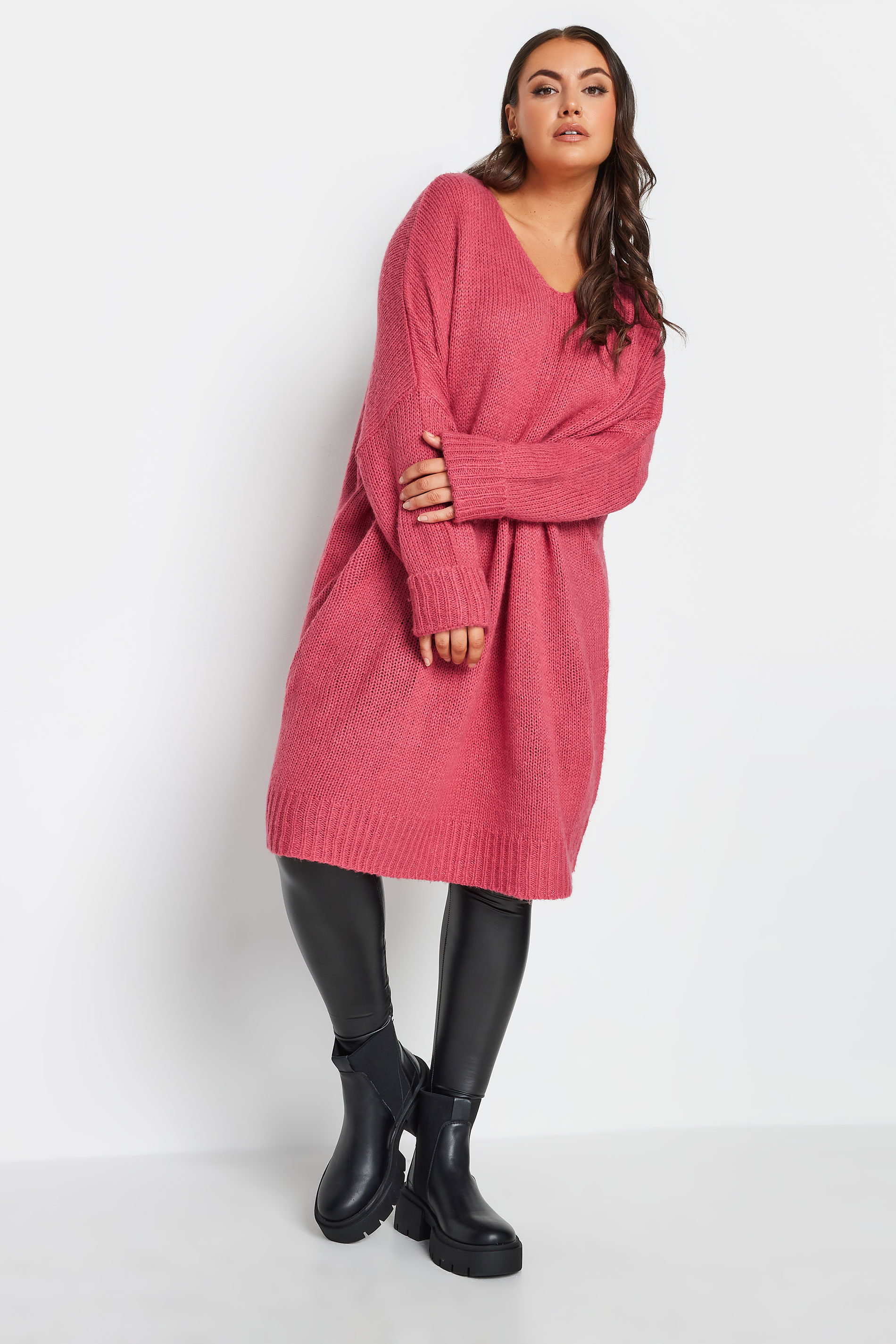 YOURS Plus Size Pink Midi Knitted Jumper Dress | Yours Clothing 3
