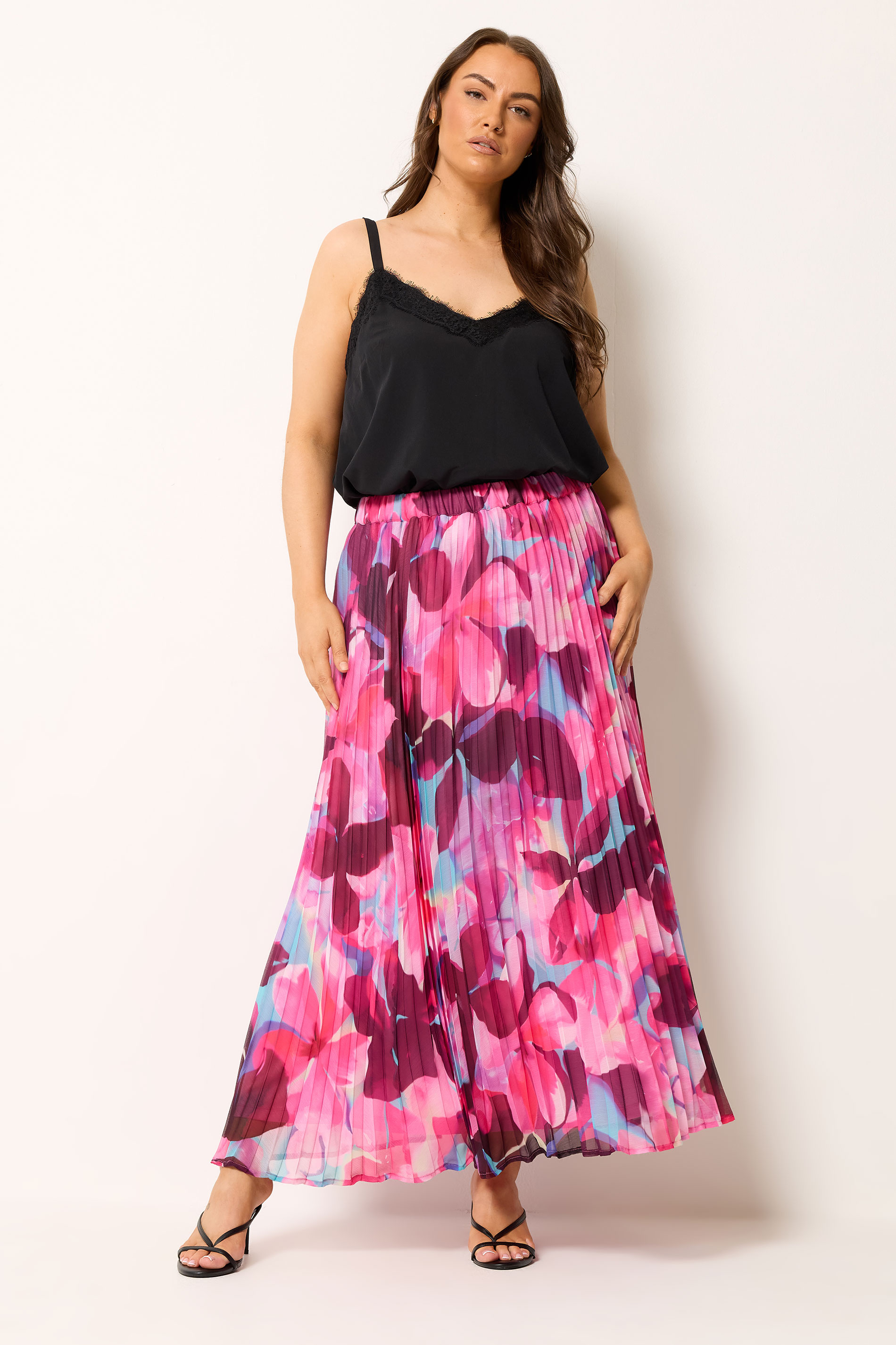 YOURS Plus Size Pink Pleated Floral Skirt | Yours Clothing 2