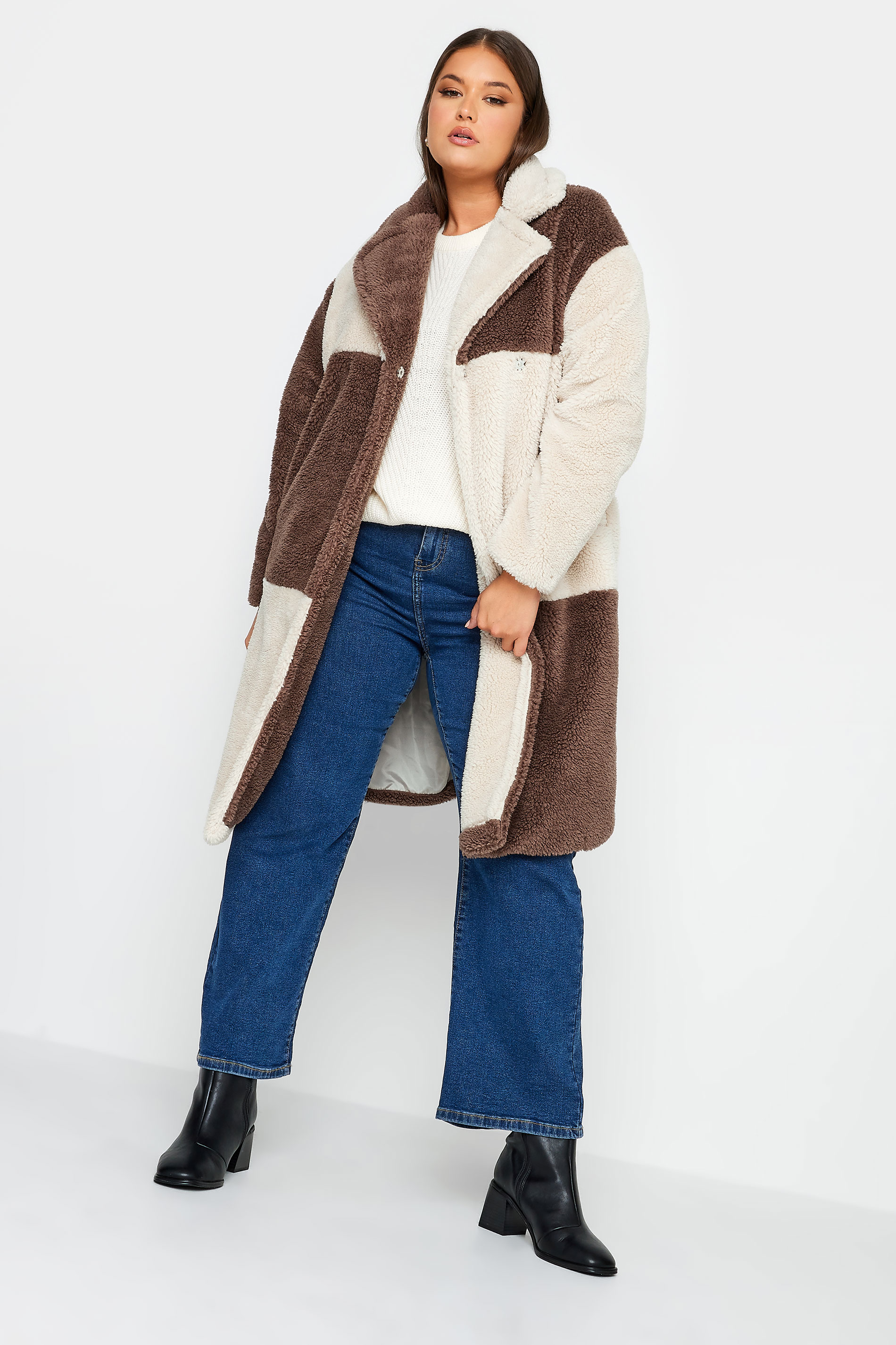 YOURS Plus Size Camel Brown Teddy Maxi Coat | Yours Clothing 2