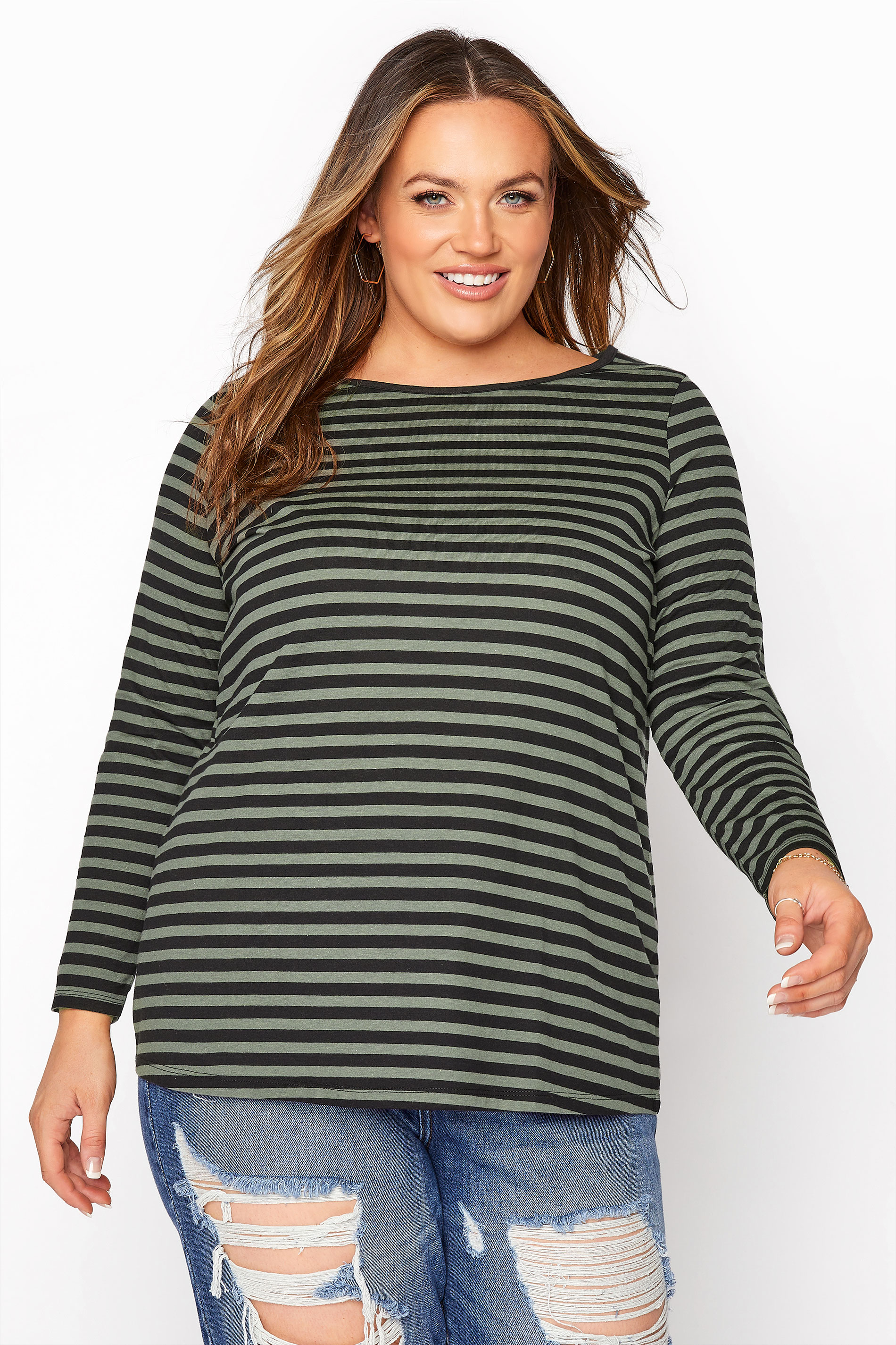 Curve Green & Black Stripe Long Sleeve T-Shirt 1