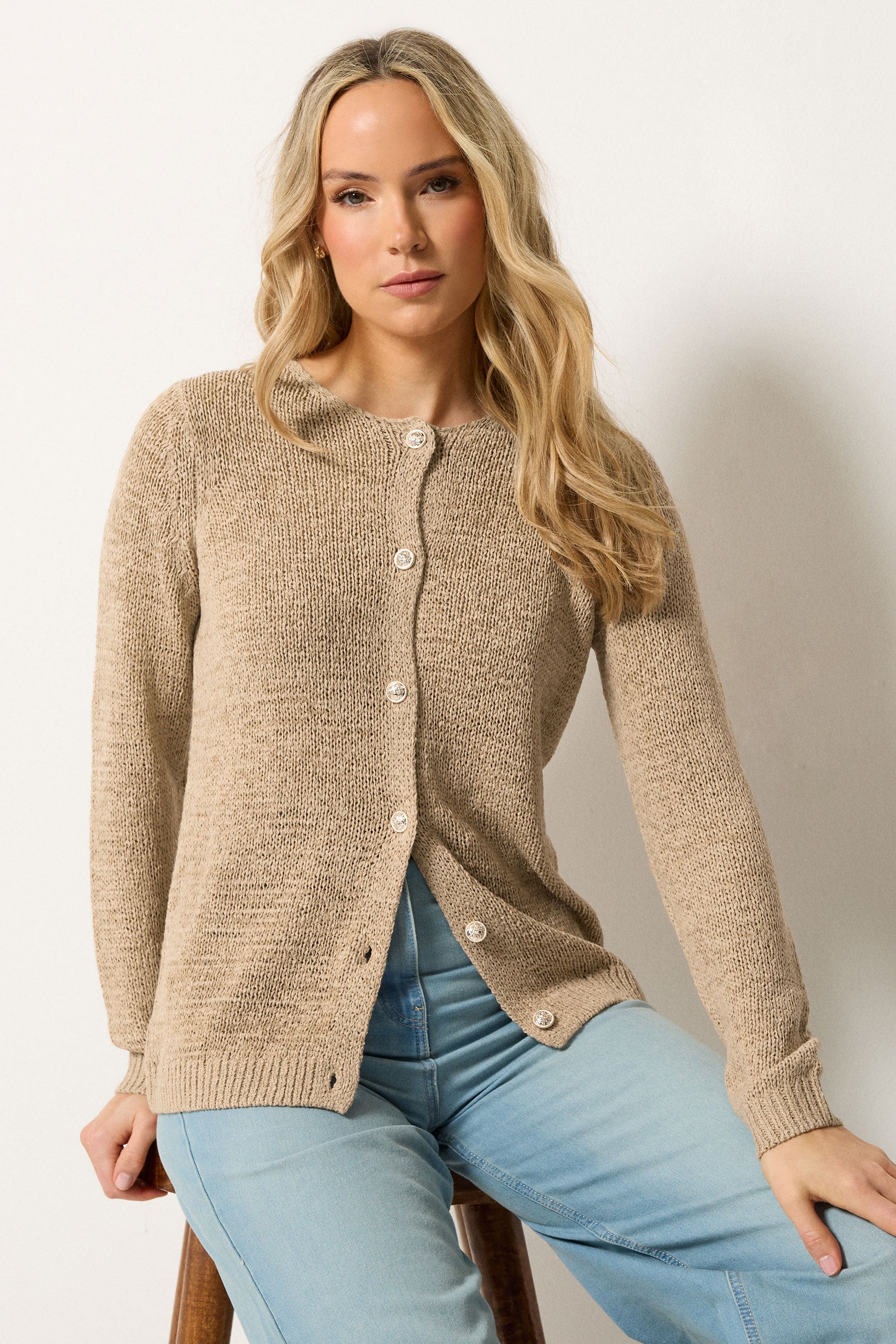 LTS Tall Women's Natural Brown Knitted Cardigan | Long Tall Sally 1