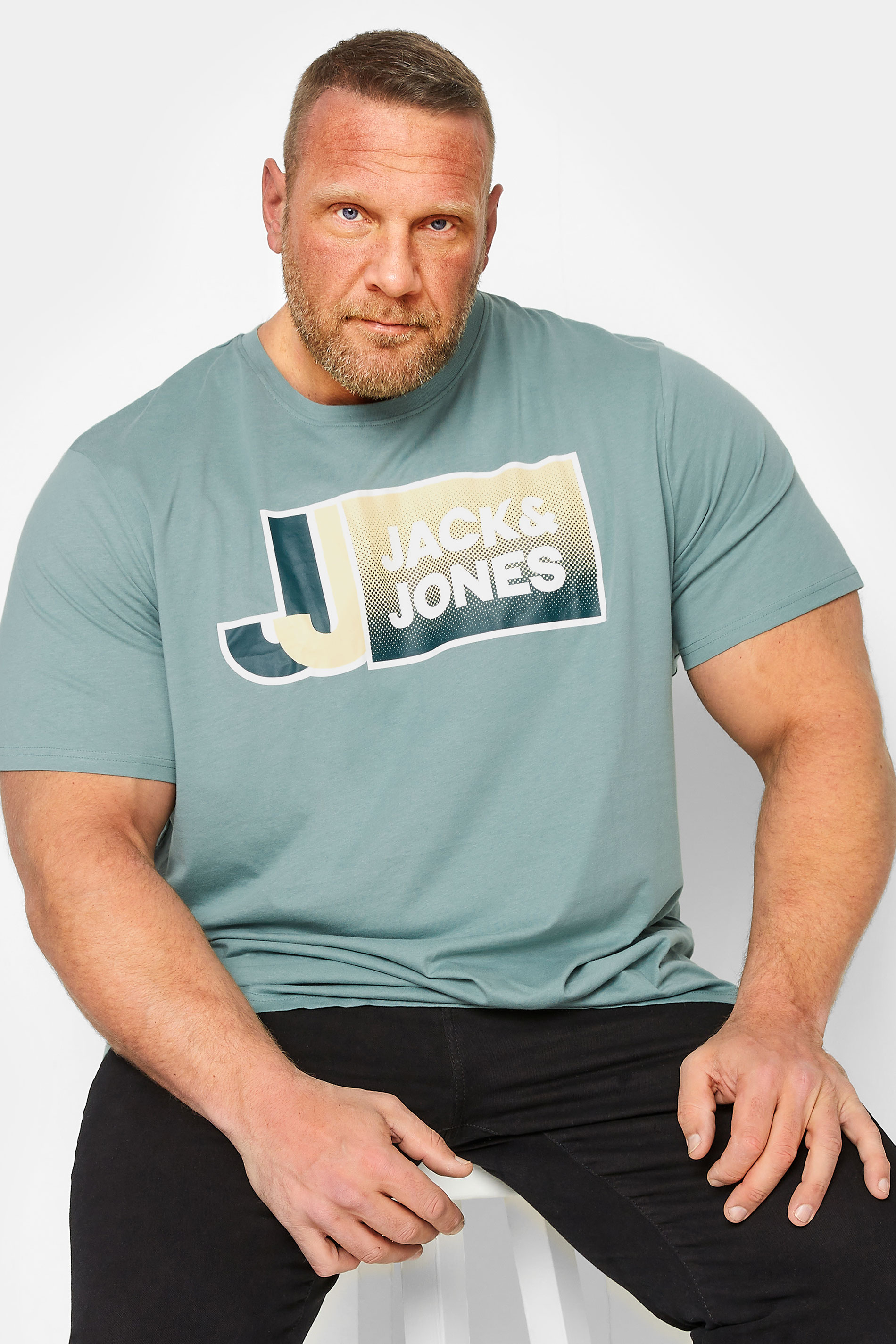 JACK & JONES Big & Tall Light Blue Slogan Print T-Shirt | BadRhino 1