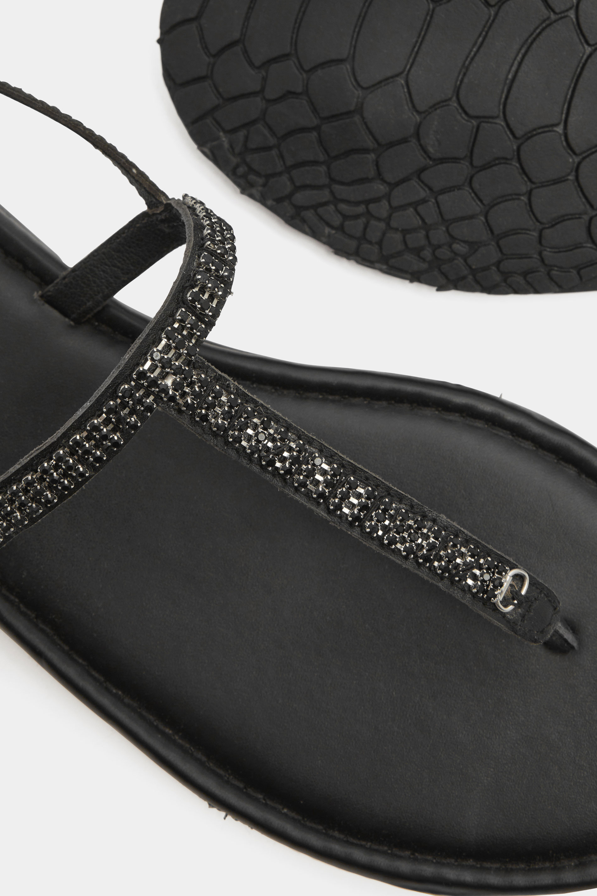Black Diamante Toe Post Sandals In Extra EEE Wide Fit | Yours Clothing 4