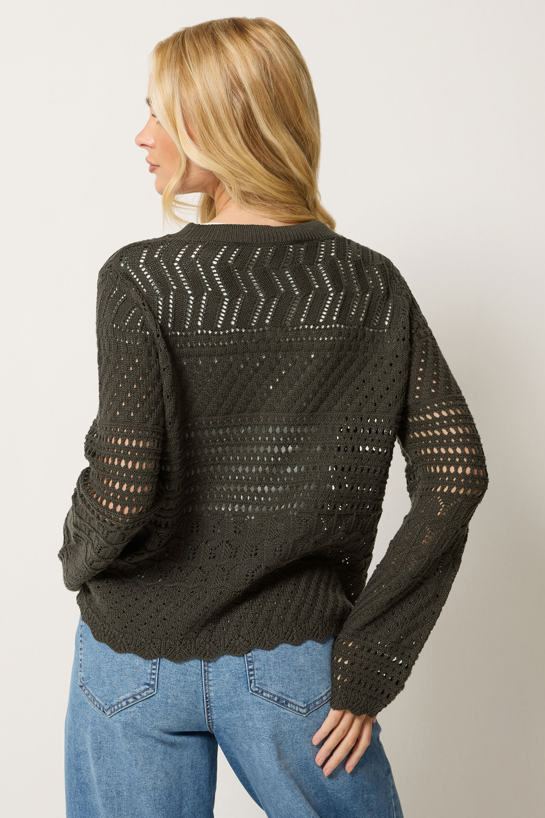 M&Co Chocolate Brown V-Neck Crochet Cardigan | M&Co 2