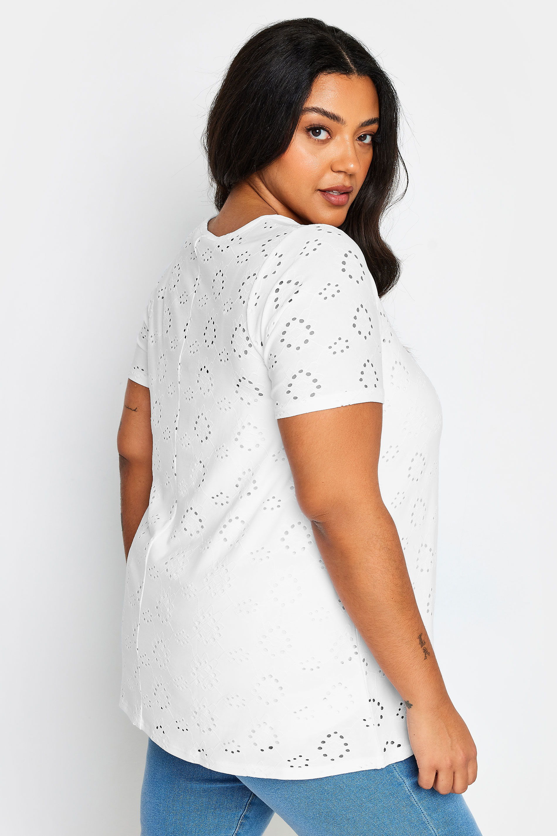 YOURS Plus Size White Broderie Anglaise T-Shirt | Yours Clothing 3