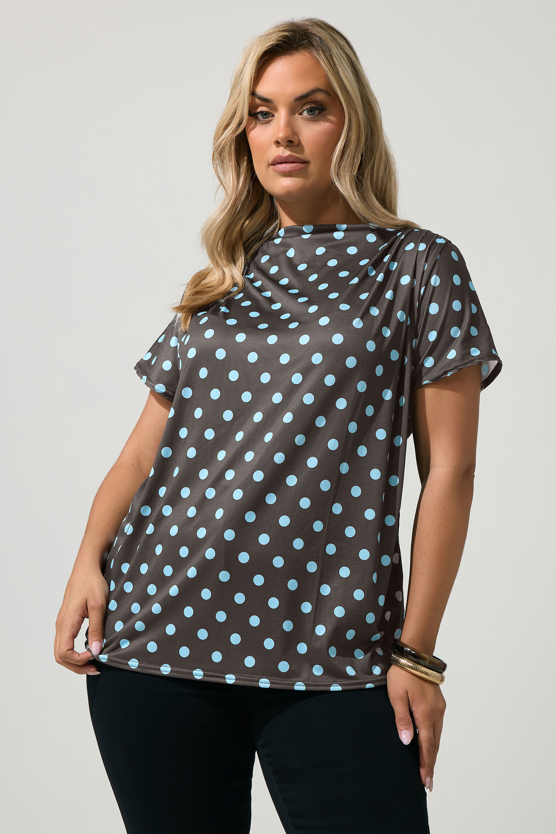 YOURS LONDON Curve Chocolate Brown Polka Dot Drape Shoulder Top 3