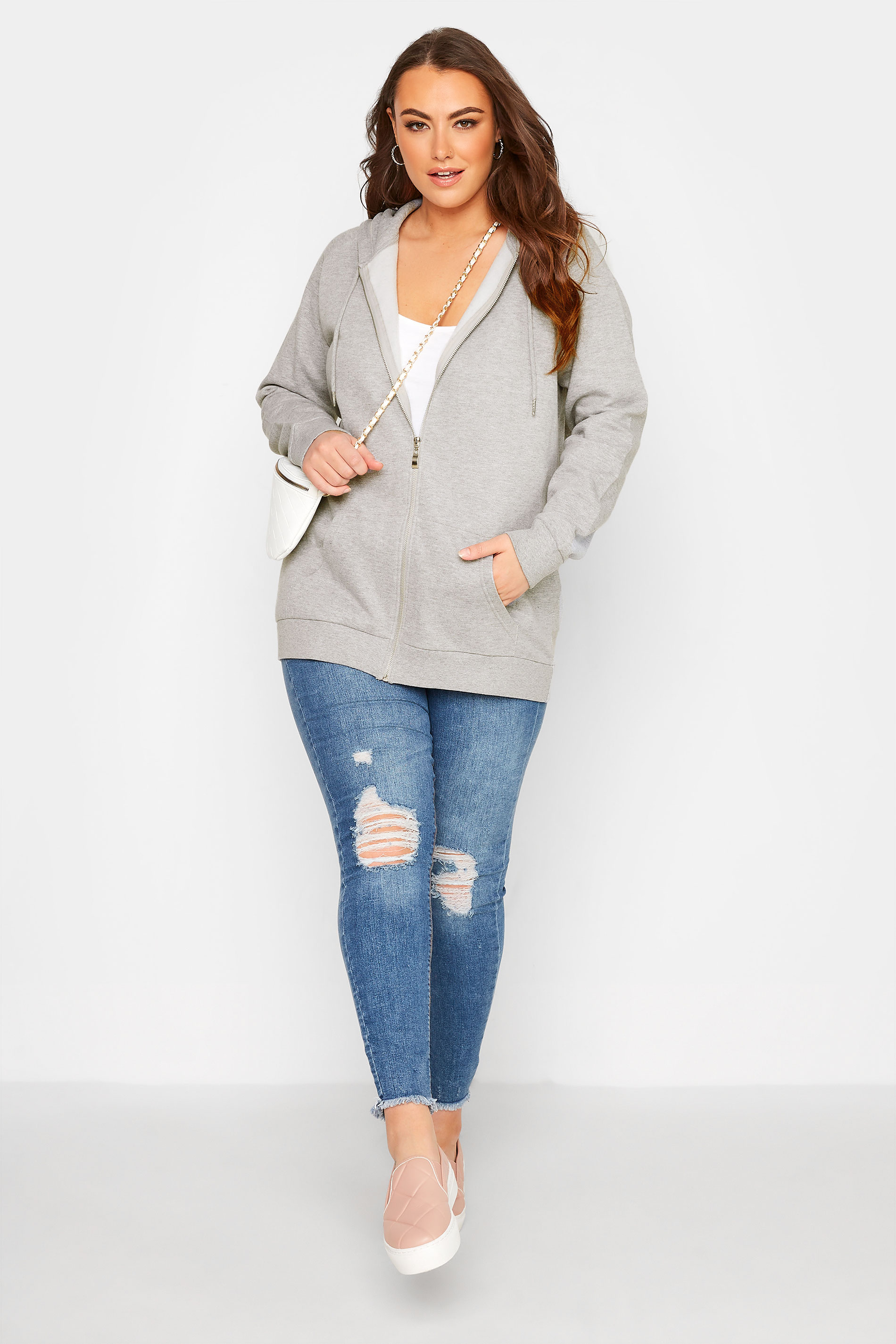 Plus Size Grey Basic Zip Through Hoodie | Yours Clothing  2