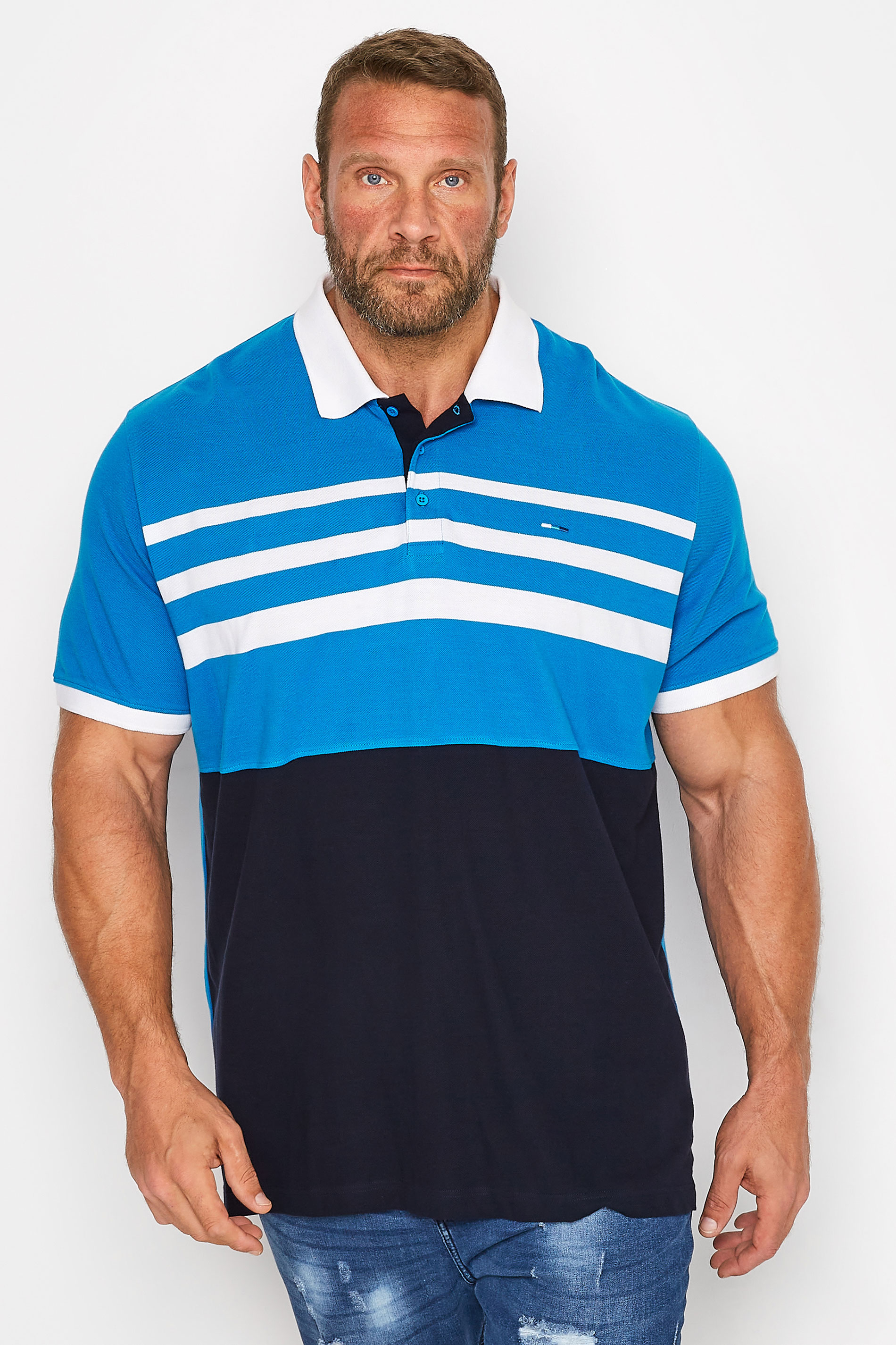 BadRhino Big & Tall Blue & Black Contrast Stripe Polo Shirt | BadRhino 1
