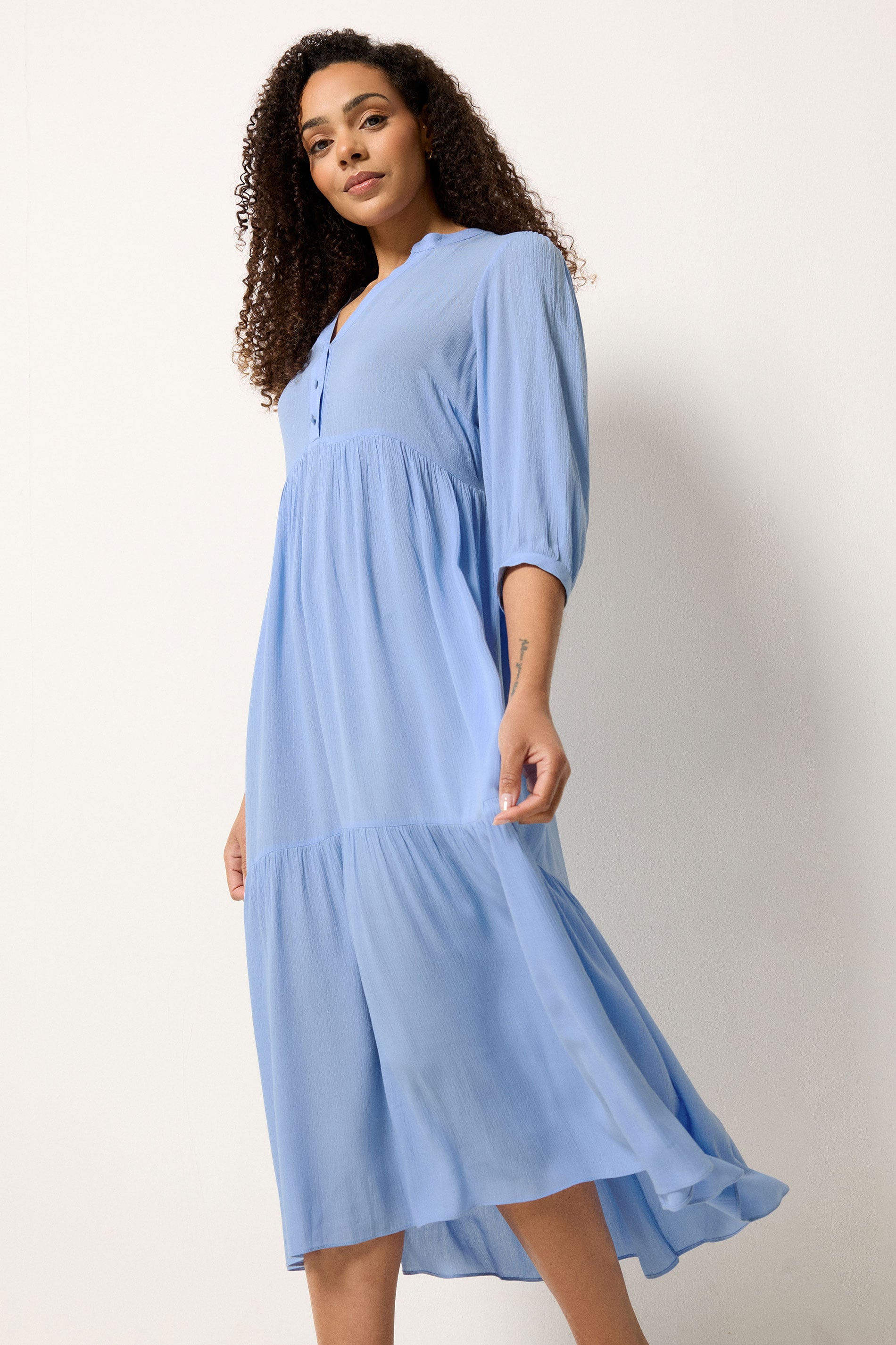 M&Co Blue Tiered Half Placket Maxi Dress | M&Co 3