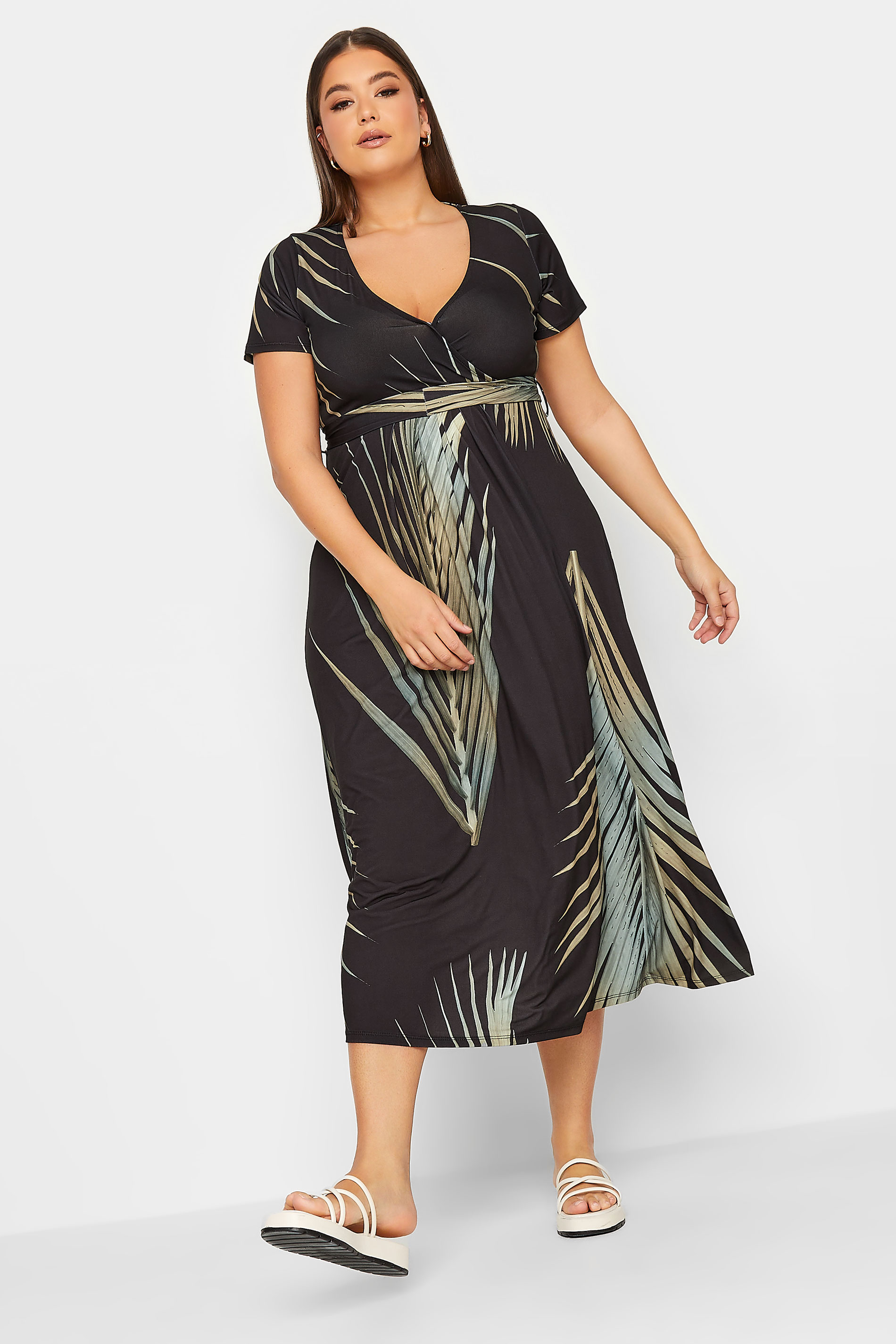 YOURS Curve Leaf Print Wrap Dress | Yours Clothing 2