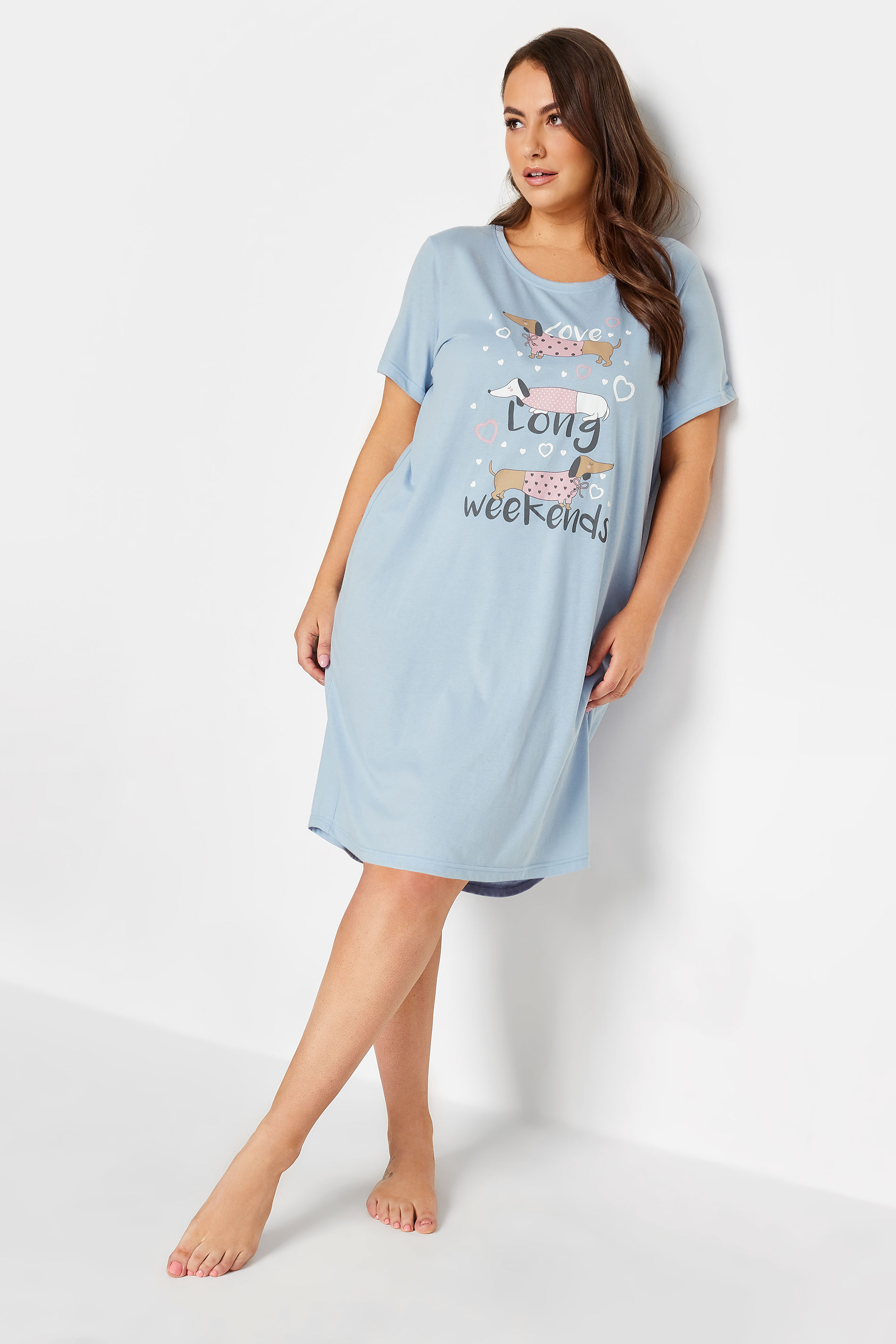 YOURS Plus Size Blue Dog Print 'Long Weekends' Slogan Nightdress 3
