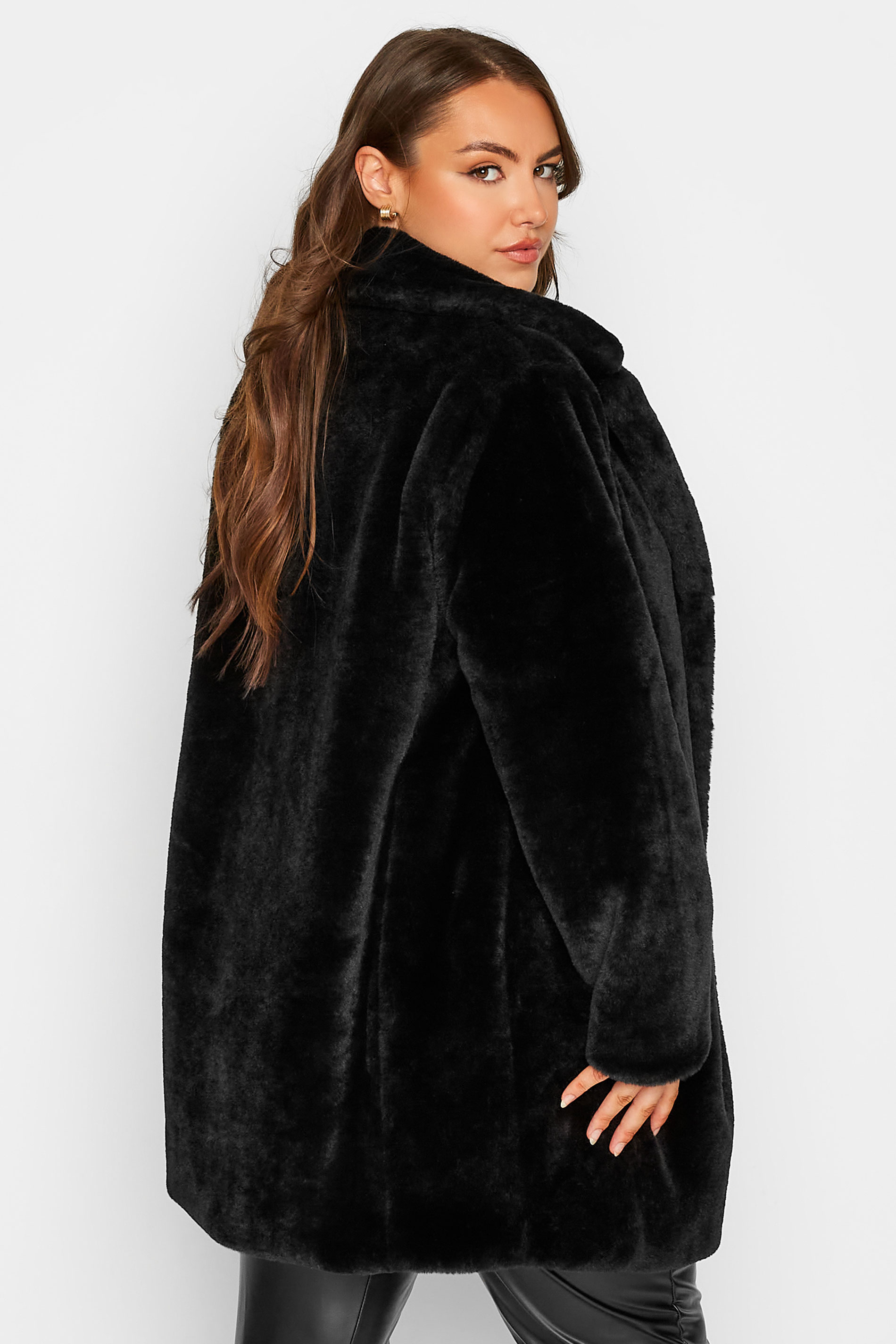 Plus Size Black Luxe Faux Fur Coat | Yours Clothing 3