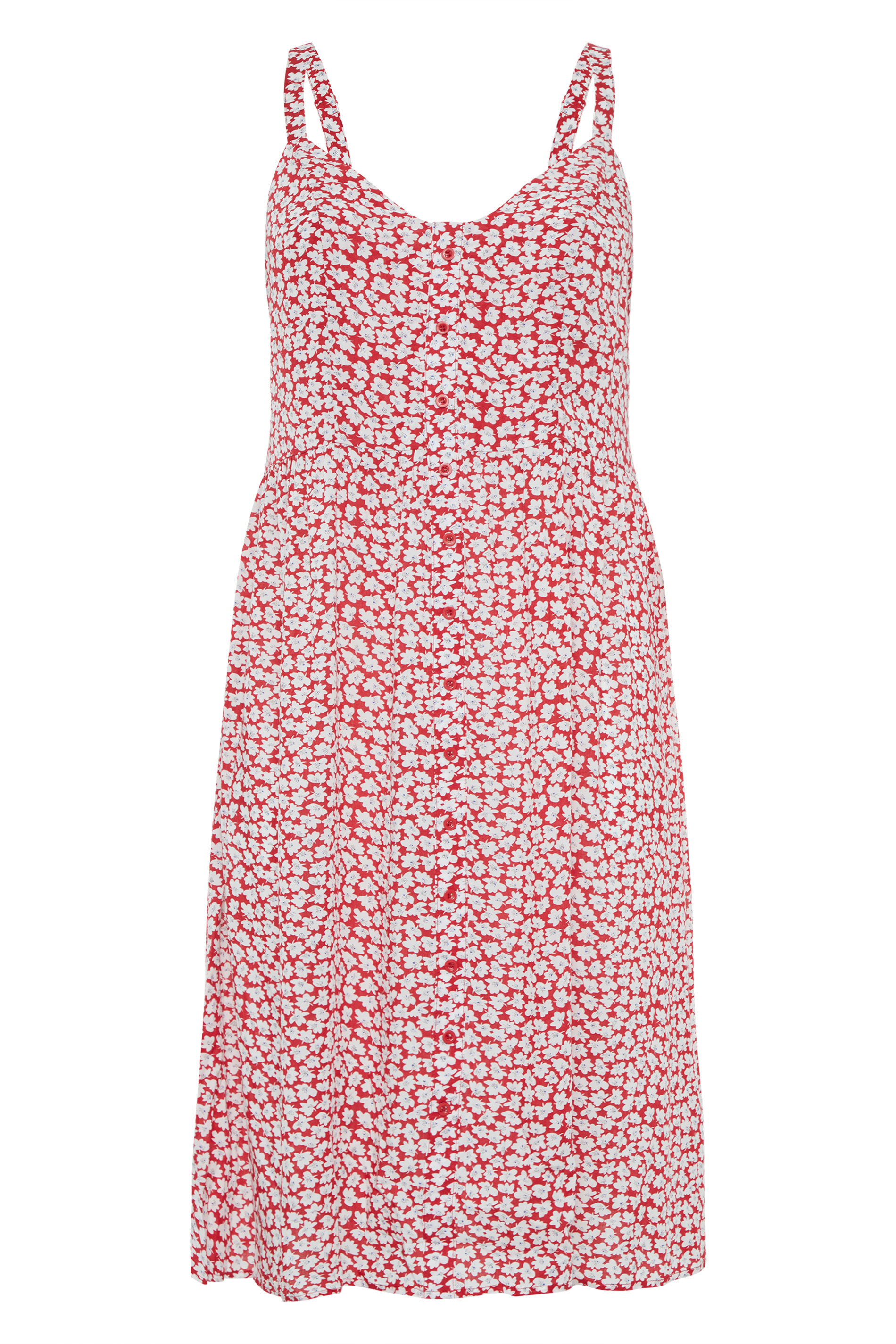 Red Floral Strappy Button Midi Sundress | Yours Clothing