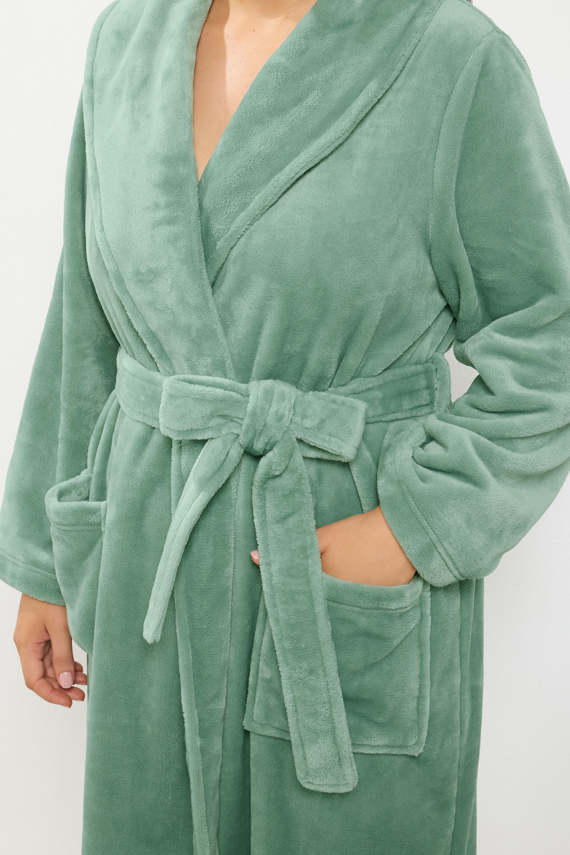 green fluffy dressing gown YOURS Curve Luxe 6-8 feed-material-gold
