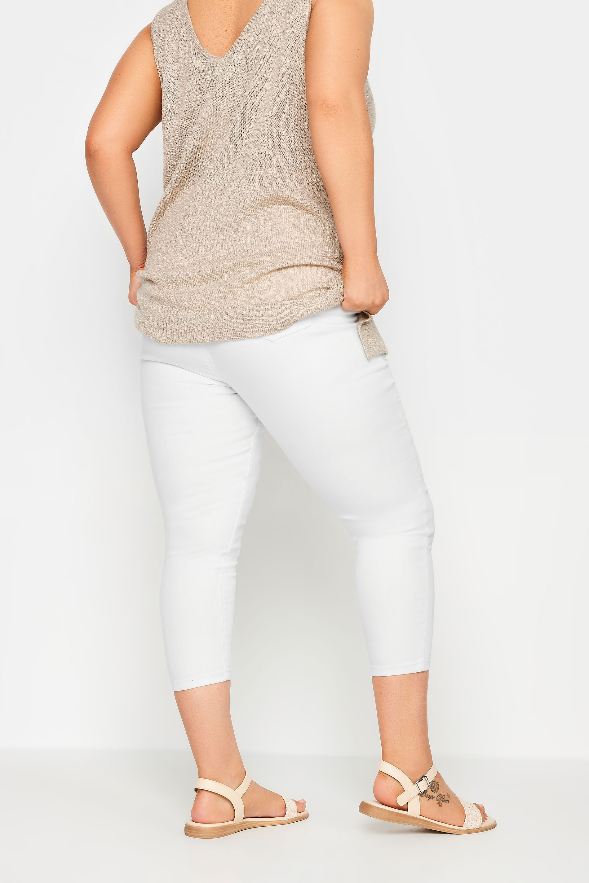Plus Size White Cropped JENNY Jeggings | Yours Clothing  3