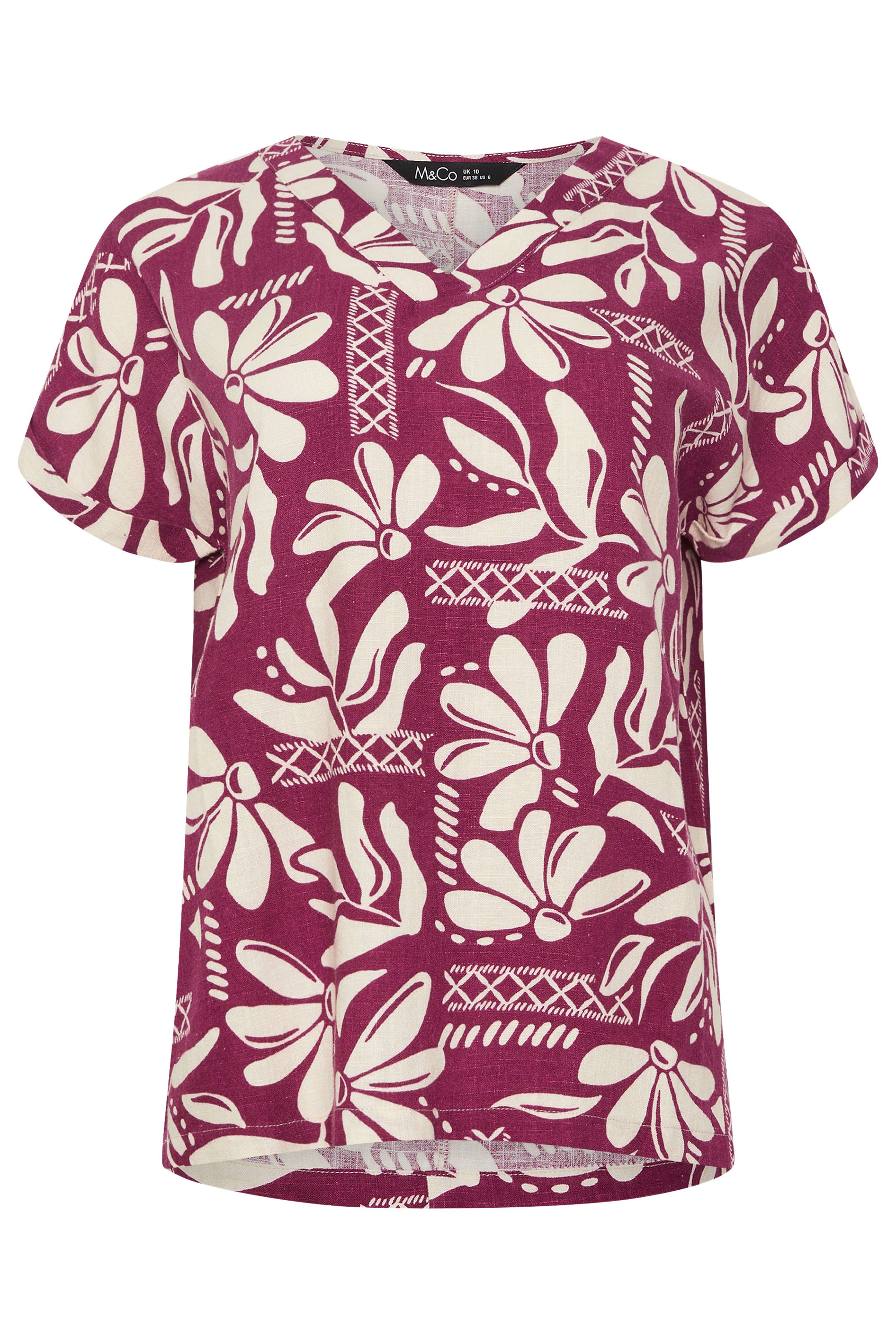 M&Co Berry Purple Floral Print Linen Top | M&Co 6
