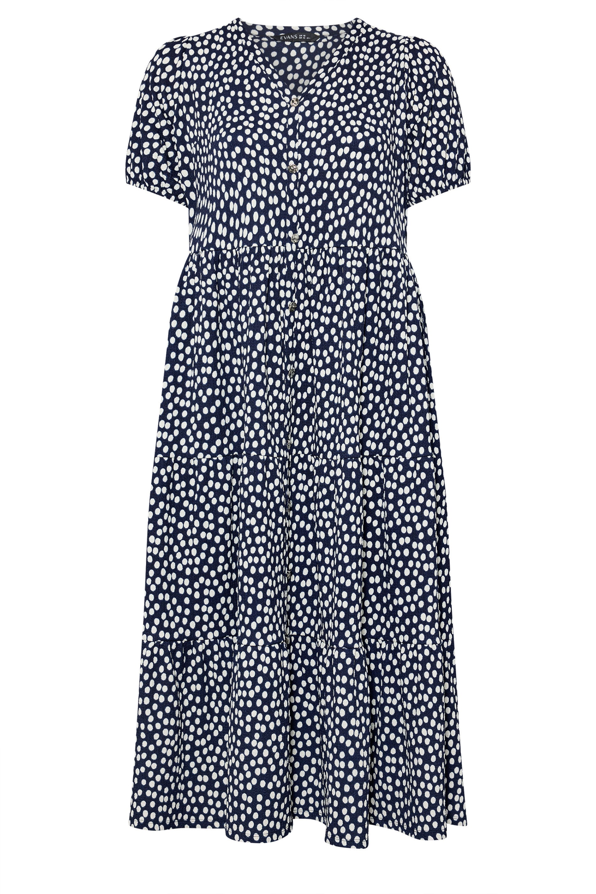 EVANS Plus Size Navy Blue Spot Print Tiered Maxi Dress | Evans 5