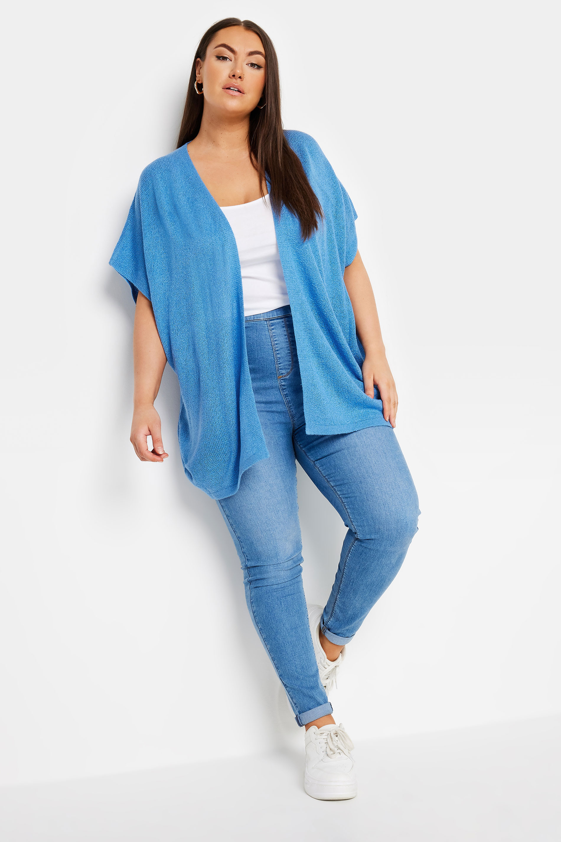 YOURS Plus Size Blue Knitted Boxy Cardigan | Yours Clothing 2