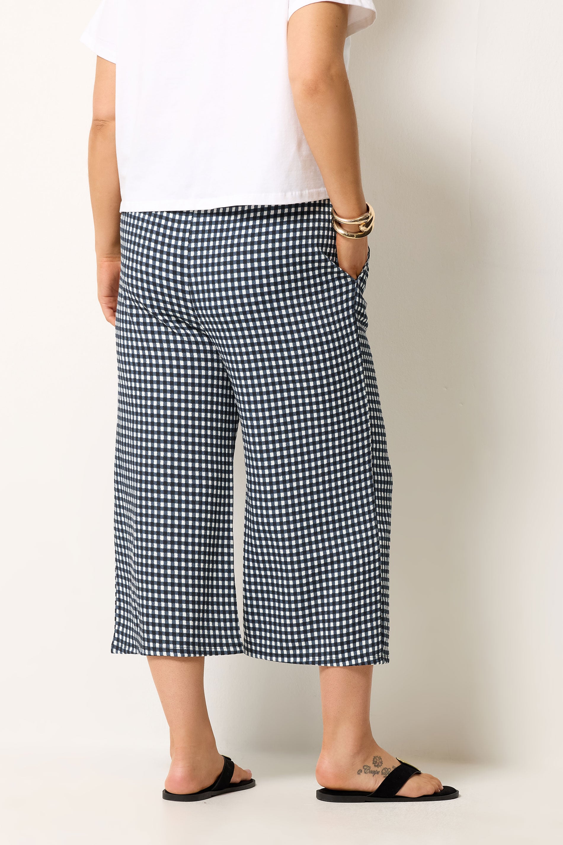 YOURS Plus Size Navy Blue Gingham Culottes | Yours Clothing 2