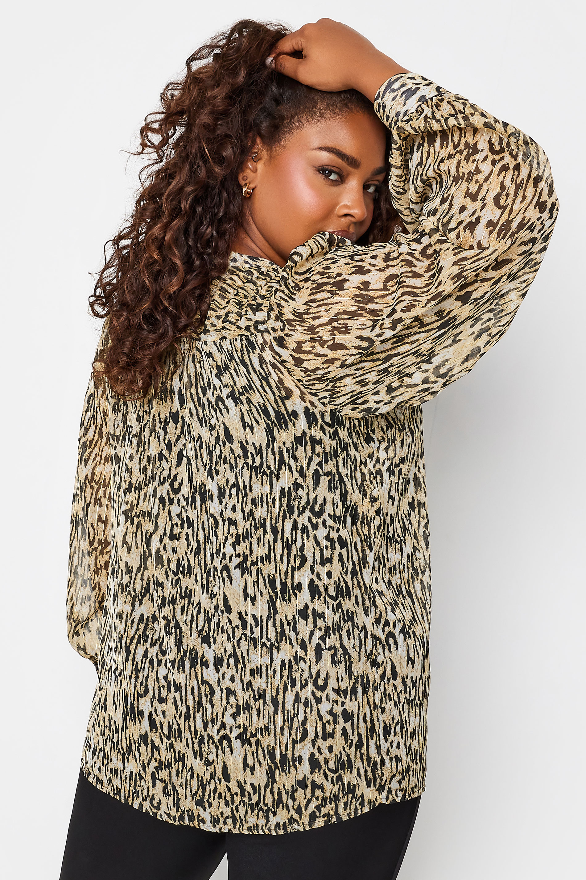 YOURS Plus Size Beige Brown Animal Print Chiffon Blouse | Yours Clothing 3